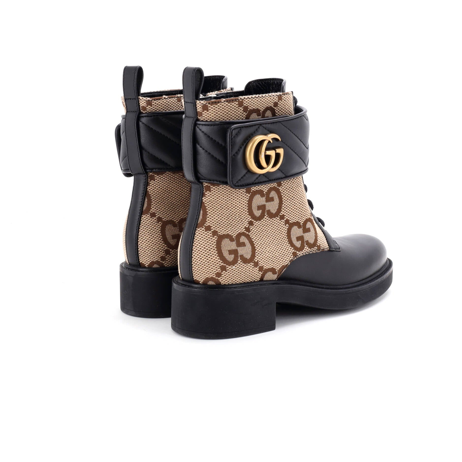 Women's GG Marmont Lace Up Ankle Boots Jumbo GG Canvas and Leather