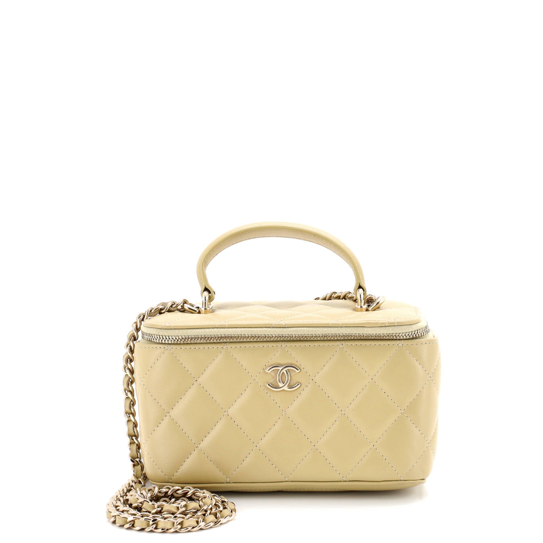 Classic Top Handle Vanity Case with Chain Quilted Lambskin Small