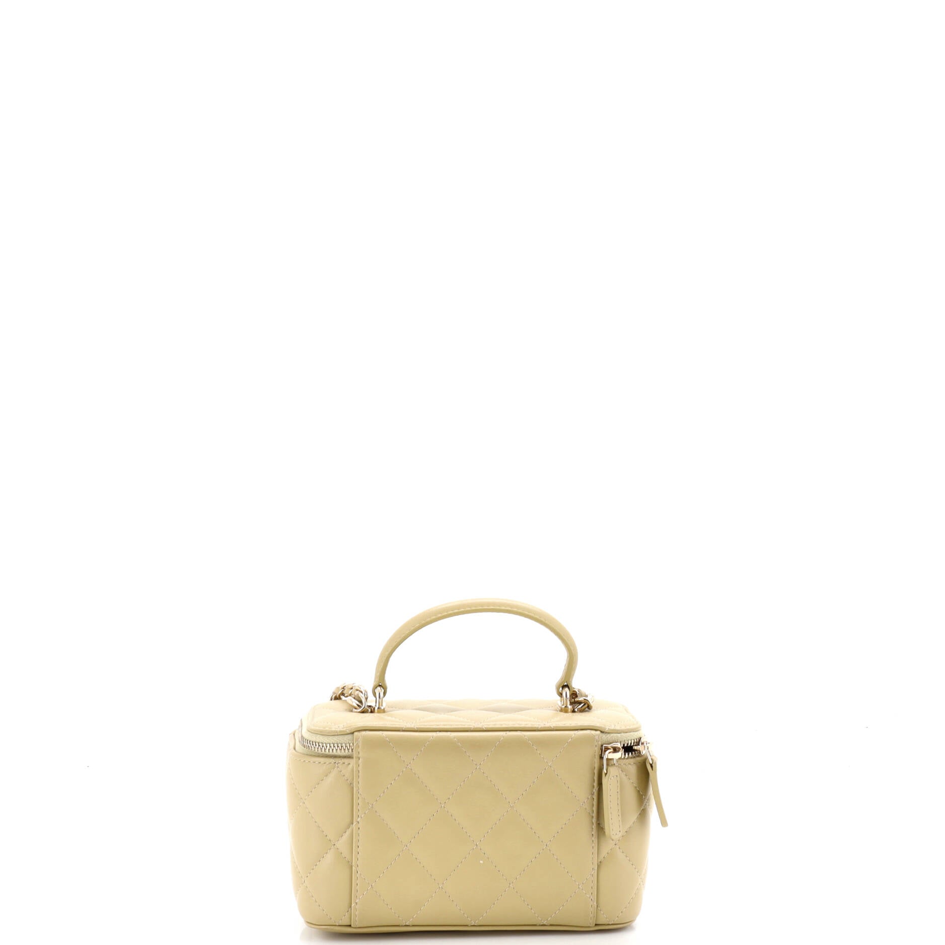 Classic Top Handle Vanity Case with Chain Quilted Lambskin Small