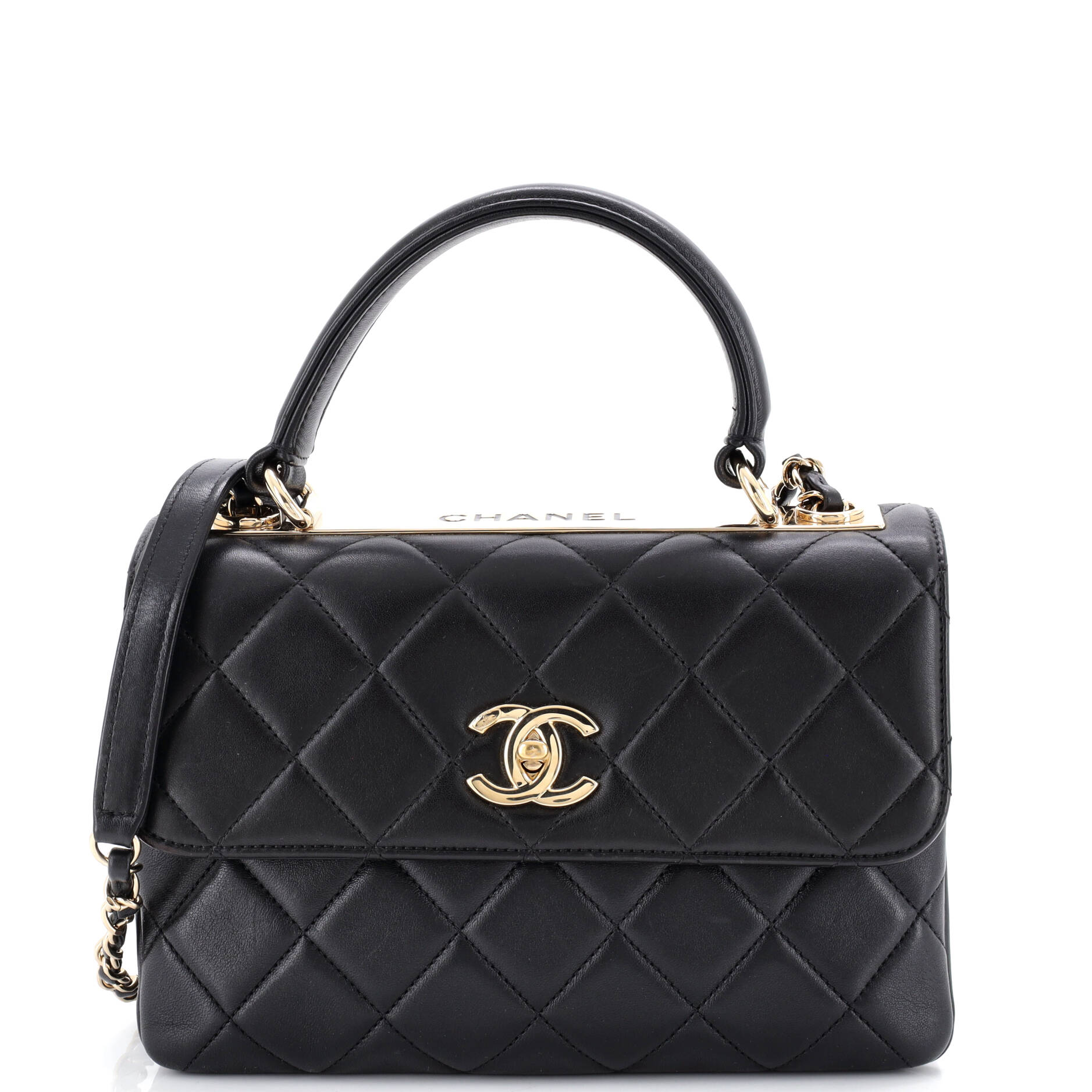 Trendy CC Top Handle Bag Quilted Lambskin Small