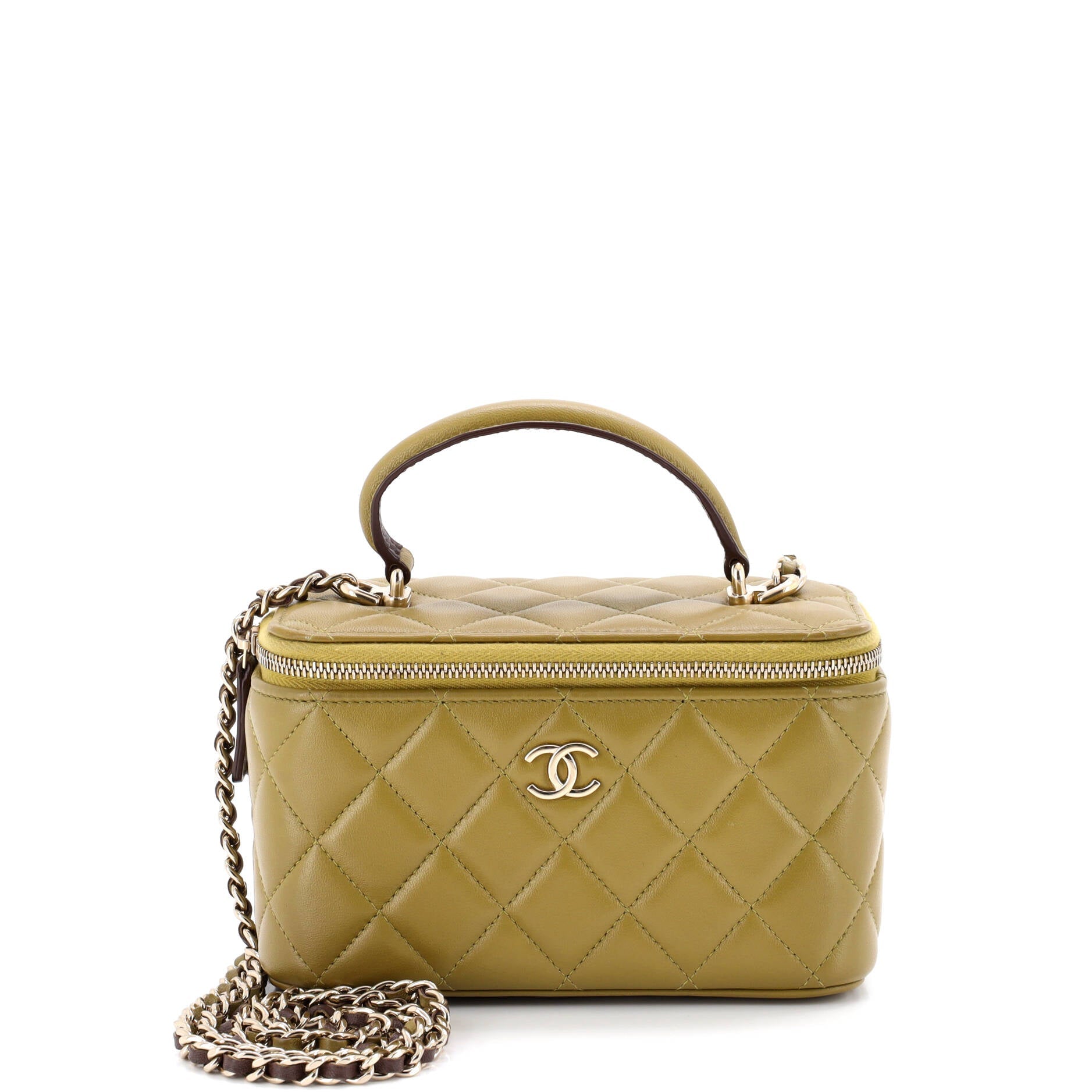Classic Top Handle Vanity Case with Chain Quilted Lambskin Small