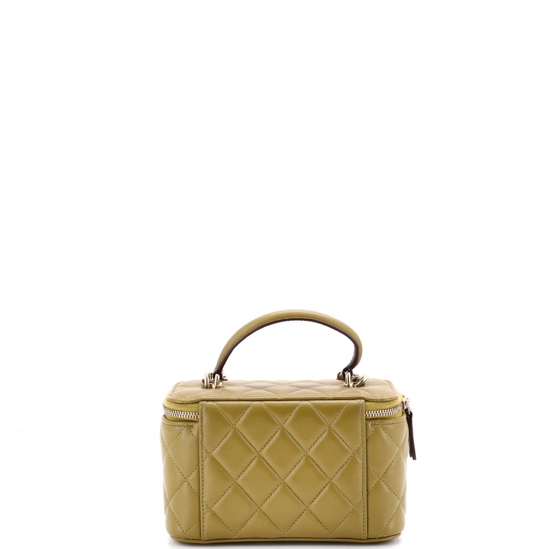 Classic Top Handle Vanity Case with Chain Quilted Lambskin Small