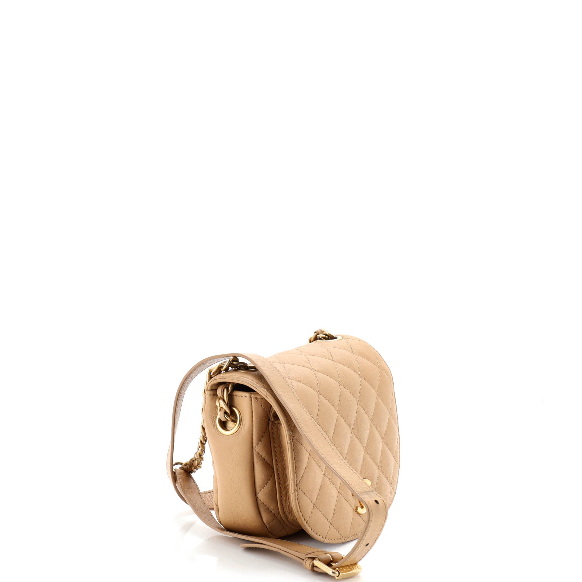CC Full Flap Saddle Messenger Quilted Calfskin Mini