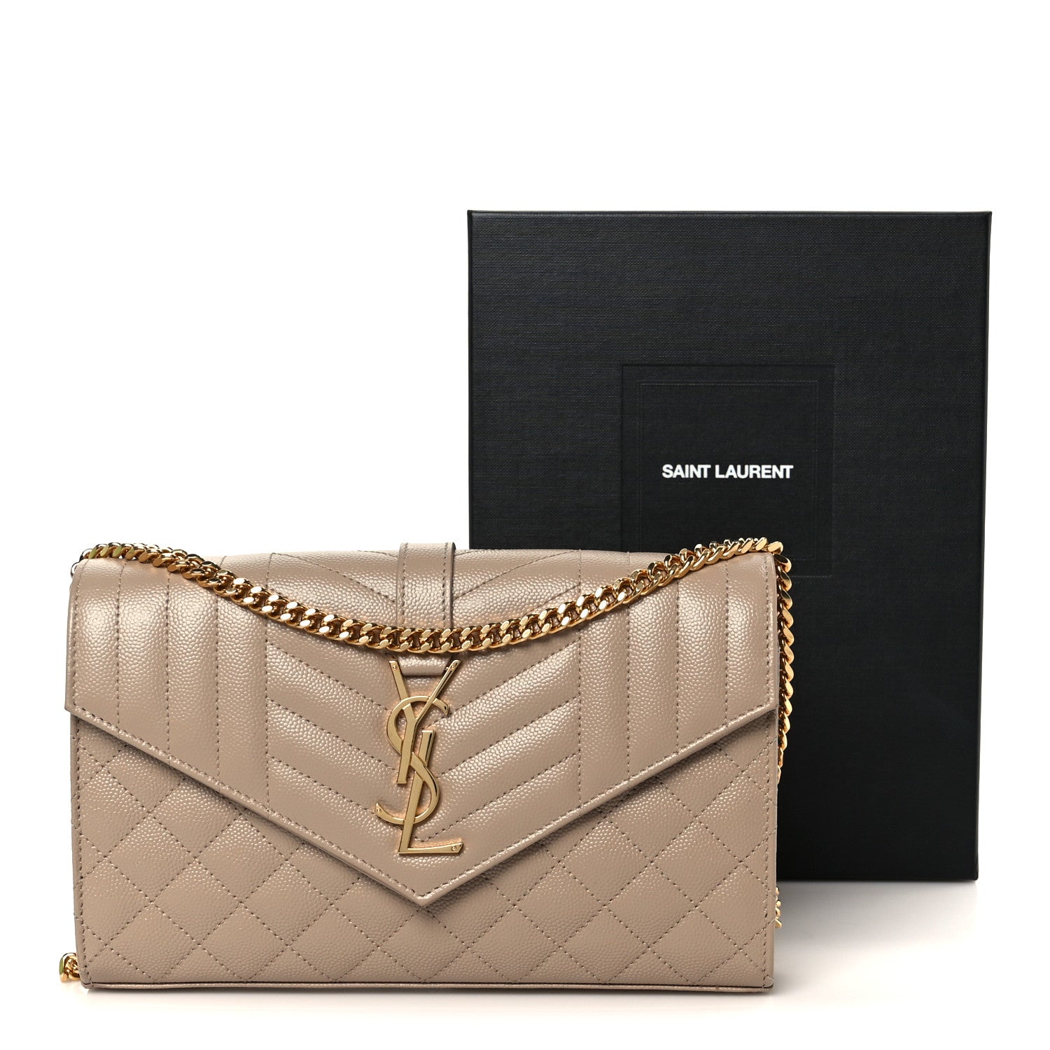 Grain De Poudre Mixed Matelasse Triquilt Monogram Chain Wallet Dark Beige