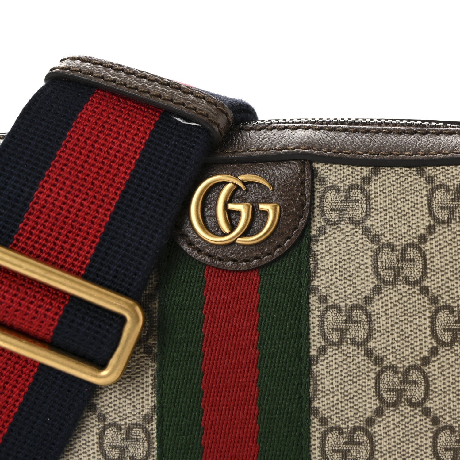 GG Supreme Monogram Textured Dollar Calfskin Web Ophidia Wristlet Shoulder Bag Beige Ebony New Acero
