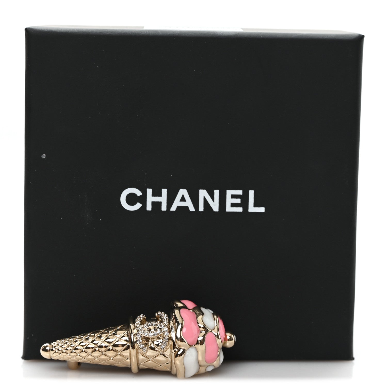Metal Resin Strass Ice Cream Brooch Gold Pink Pearly White
