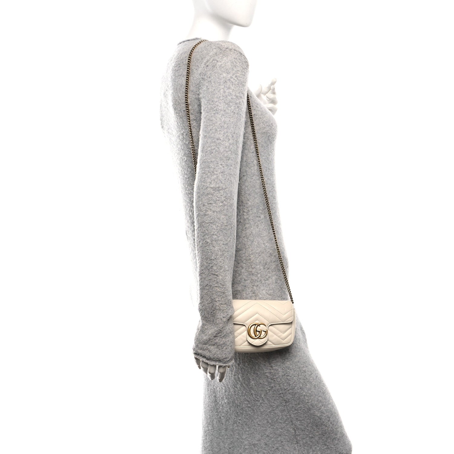 Calfskin Matelasse Super Mini GG Marmont Shoulder Bag White