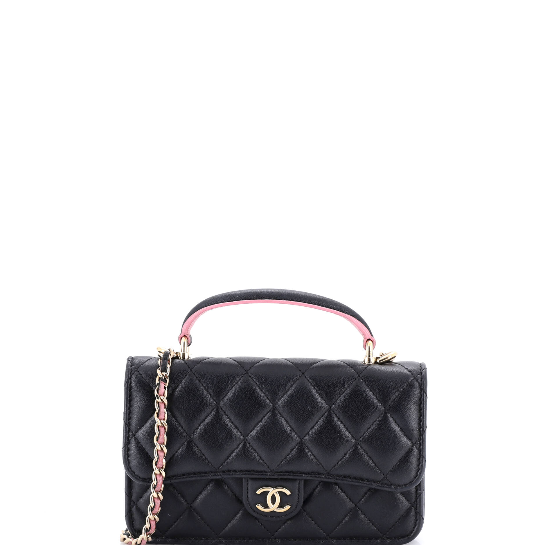 Classic Top Handle Flap Phone Holder with Chain Quilted Lambskin