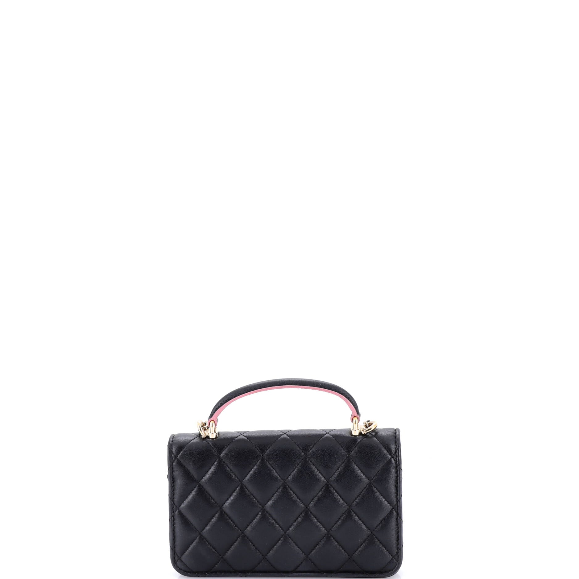 Classic Top Handle Flap Phone Holder with Chain Quilted Lambskin