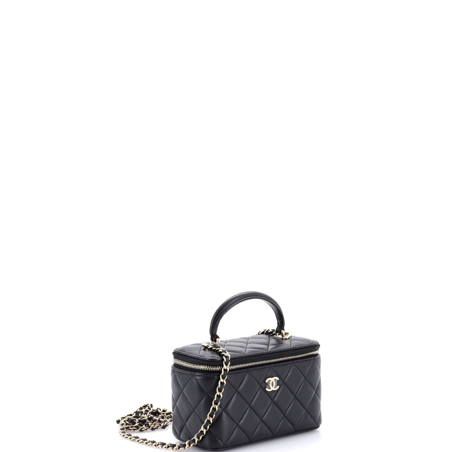 Classic Top Handle Vanity Case with Chain Quilted Lambskin Small