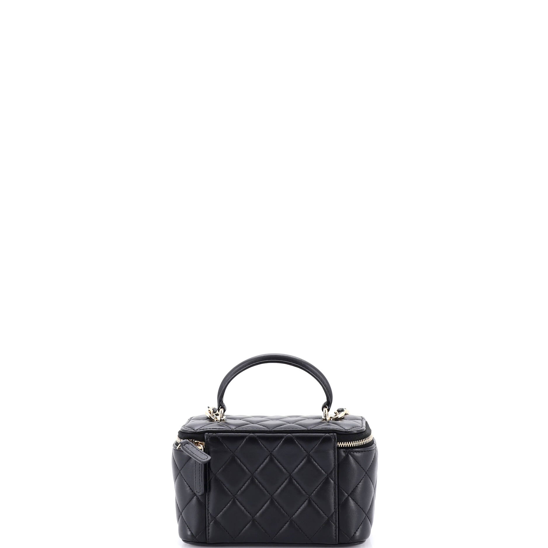 Classic Top Handle Vanity Case with Chain Quilted Lambskin Small