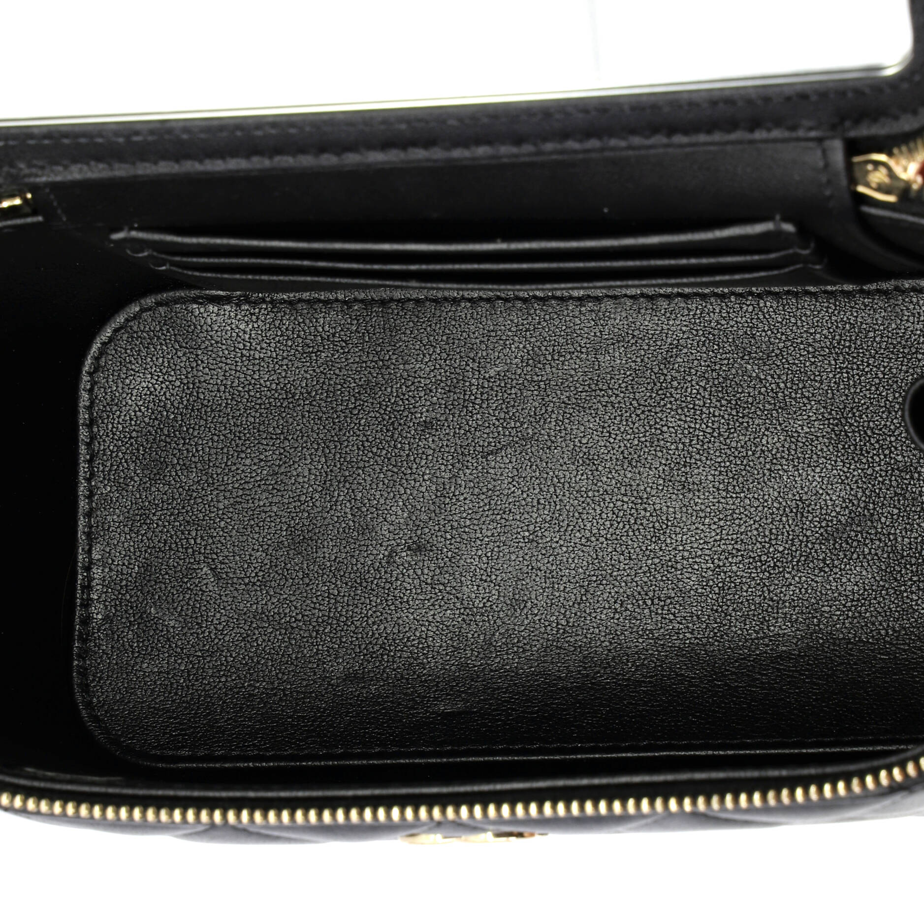 Classic Top Handle Vanity Case with Chain Quilted Lambskin Small