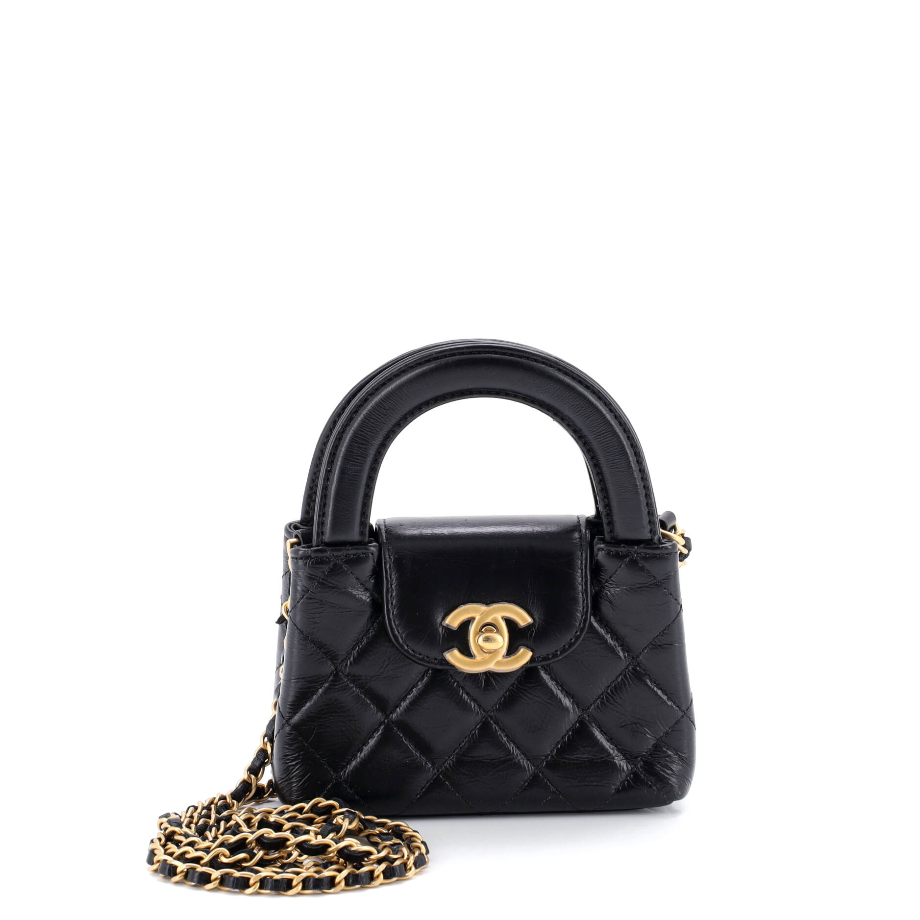 Kelly Top Handle Shopping Bag Quilted Shiny Aged Calfskin Nano