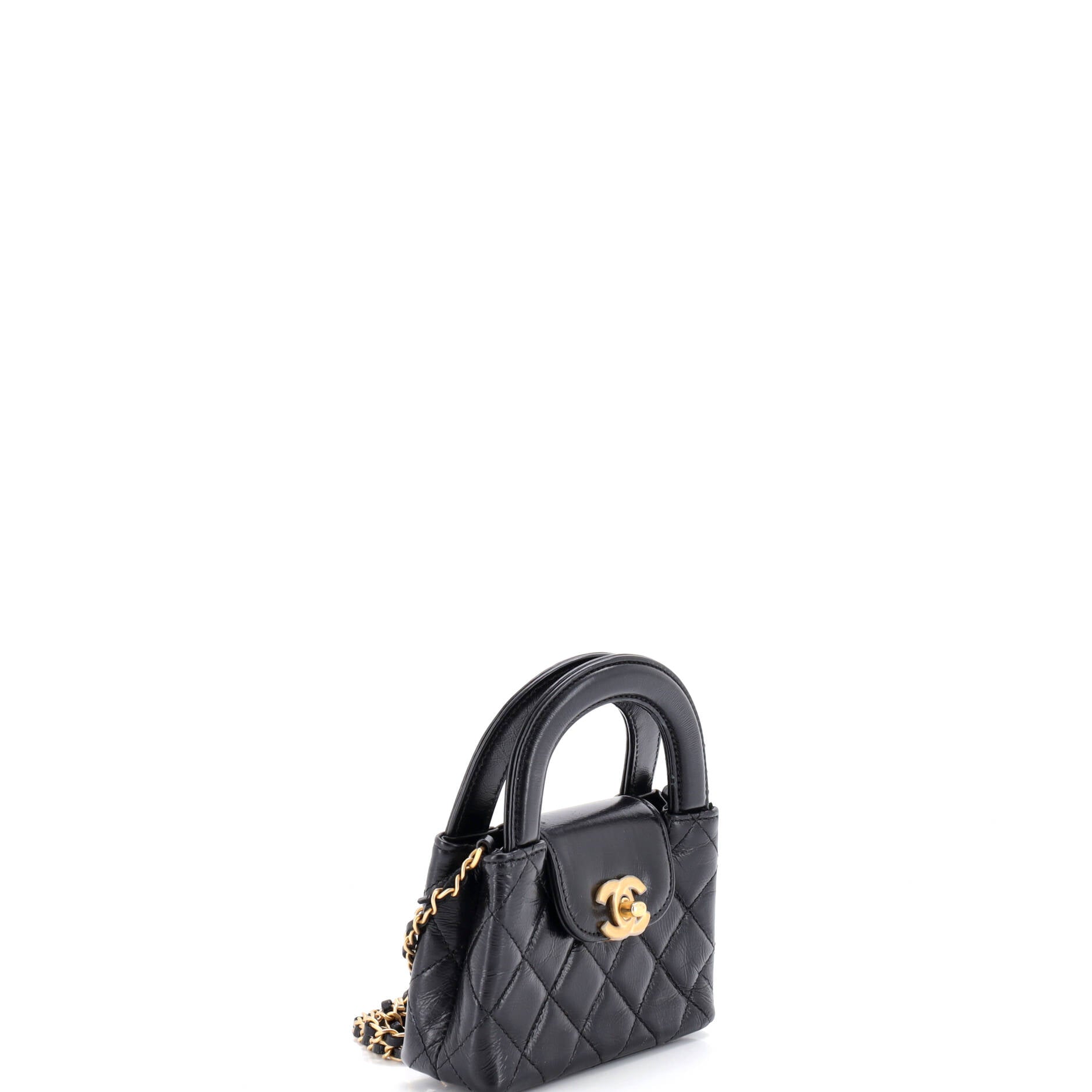 Kelly Top Handle Shopping Bag Quilted Shiny Aged Calfskin Nano