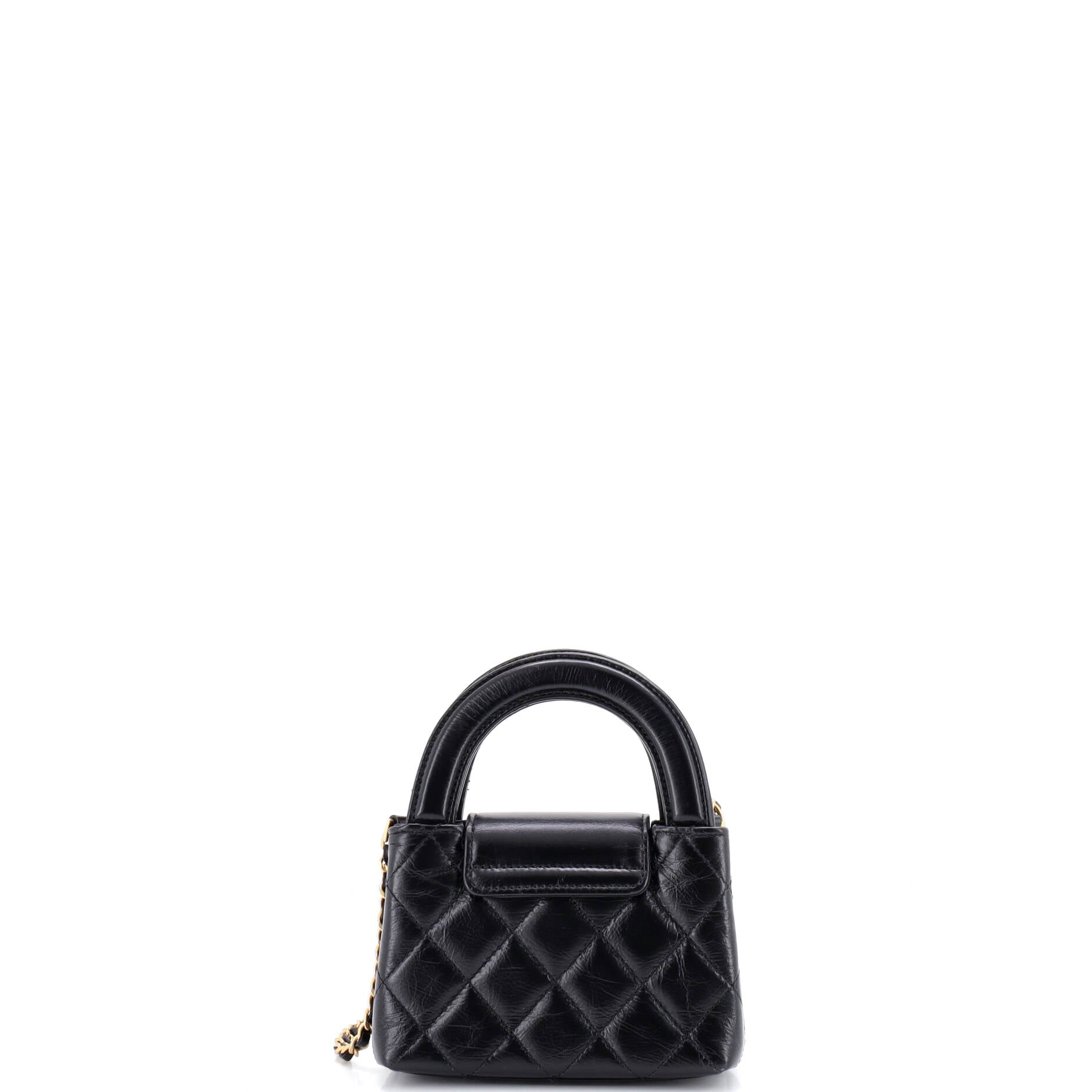 Kelly Top Handle Shopping Bag Quilted Shiny Aged Calfskin Nano