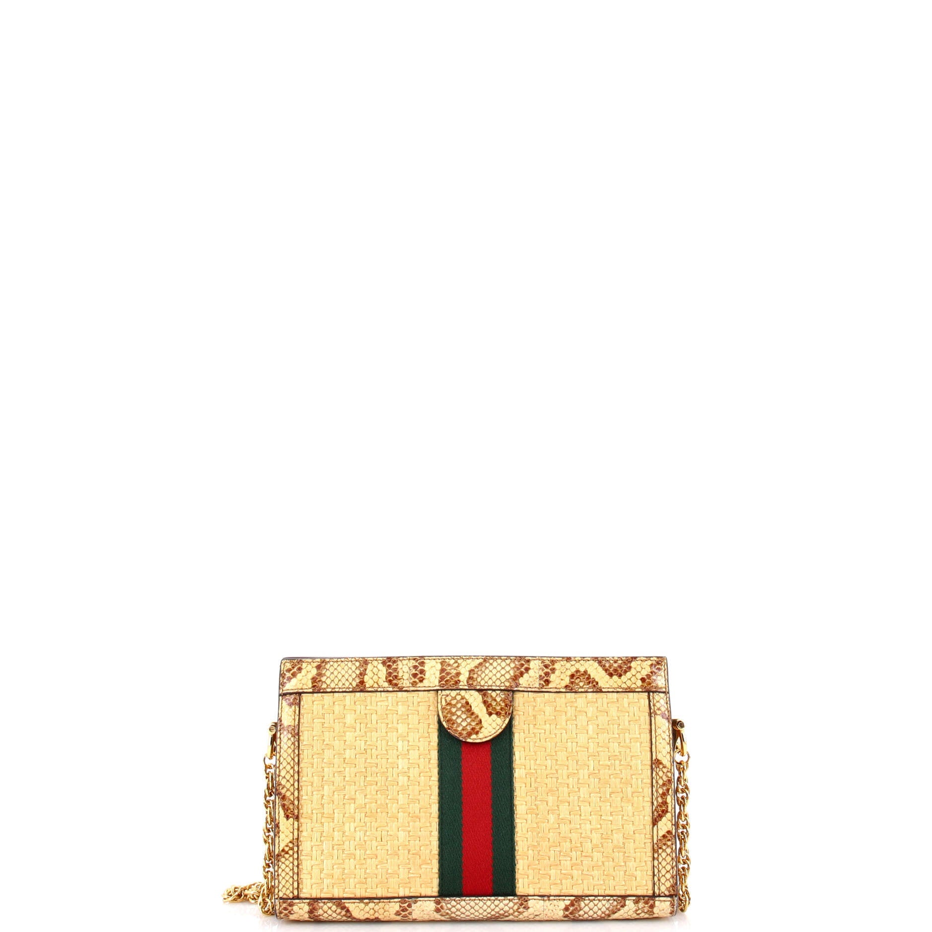 Ophidia Chain Shoulder Bag Raffia with Snakeskin Small