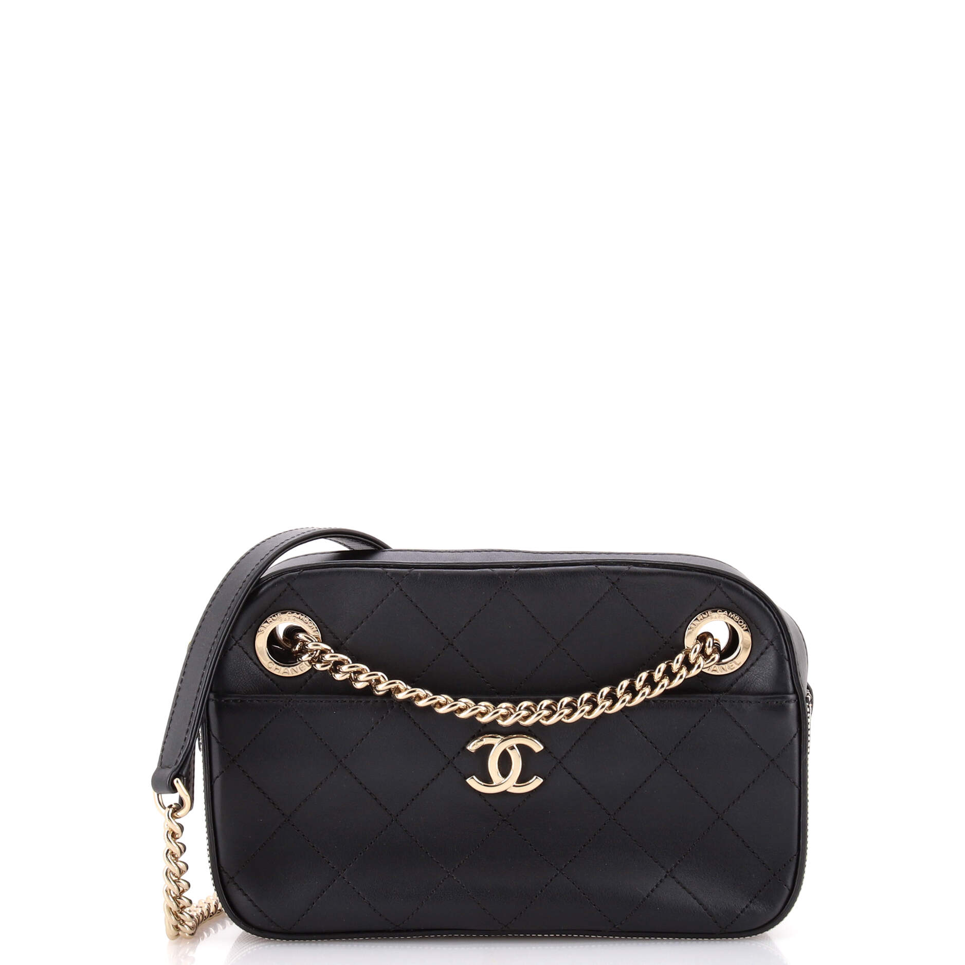 Camera Case Bag Quilted Calfskin with Striped Grosgrain Small