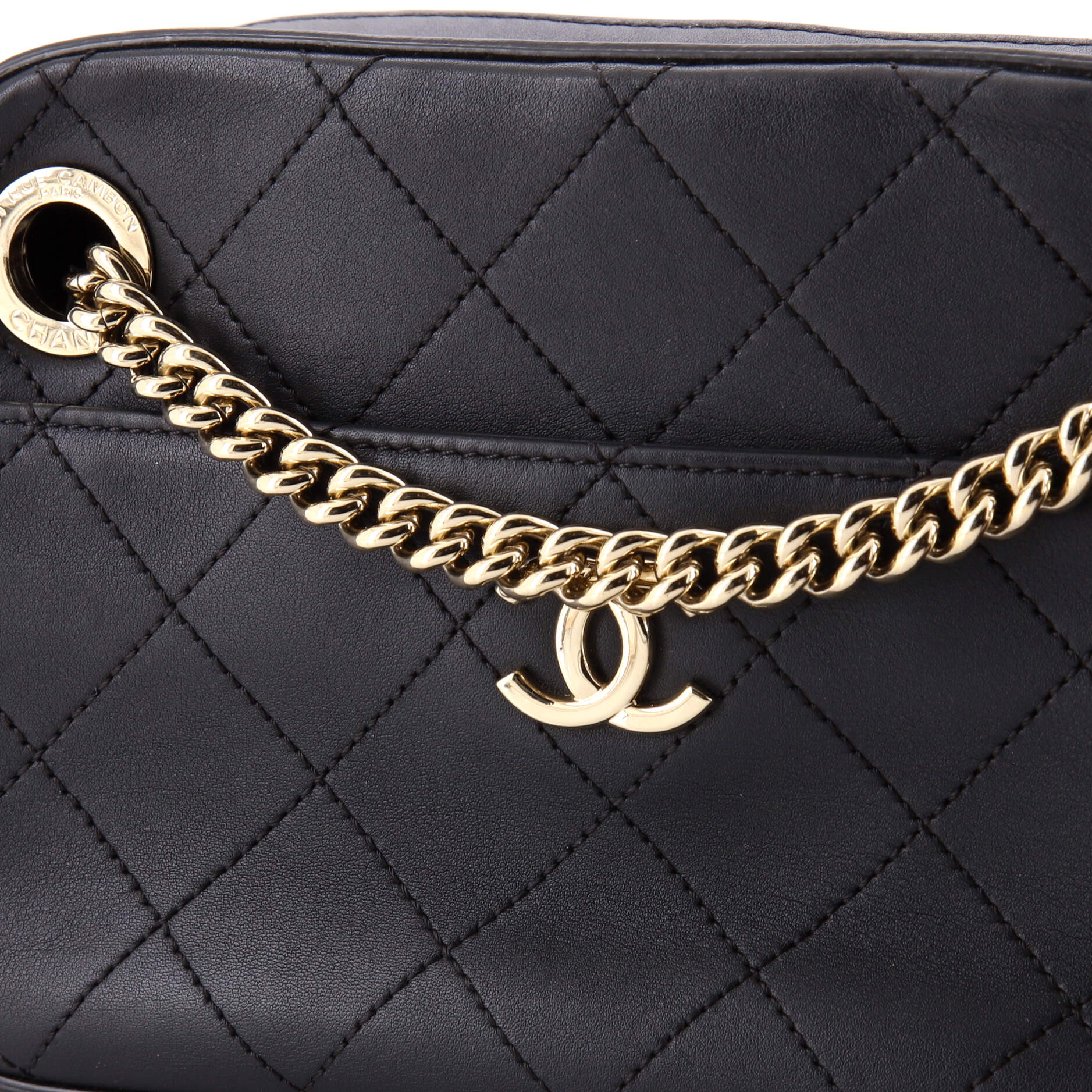 Camera Case Bag Quilted Calfskin with Striped Grosgrain Small