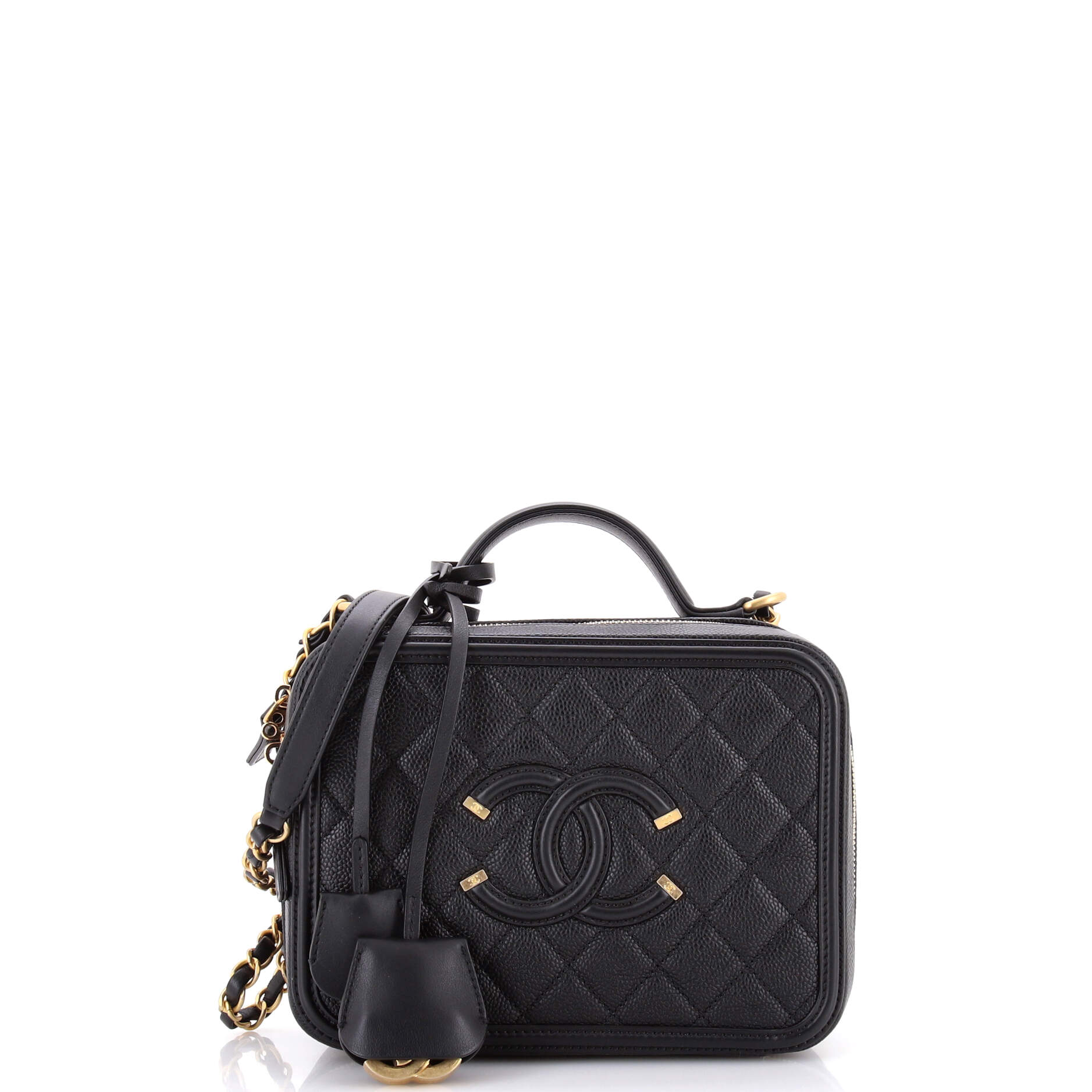 Filigree Vanity Case Quilted Caviar Medium