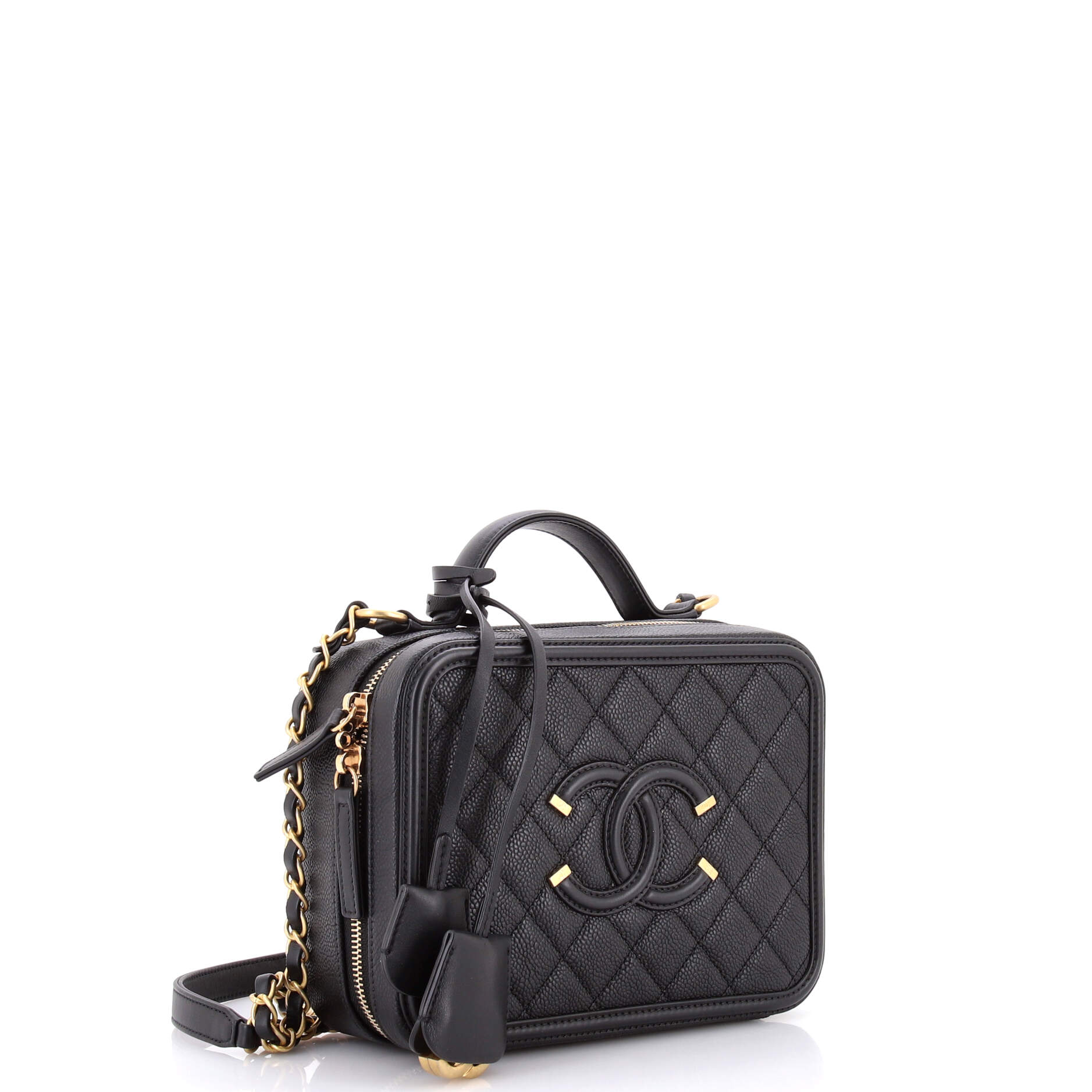 Filigree Vanity Case Quilted Caviar Medium