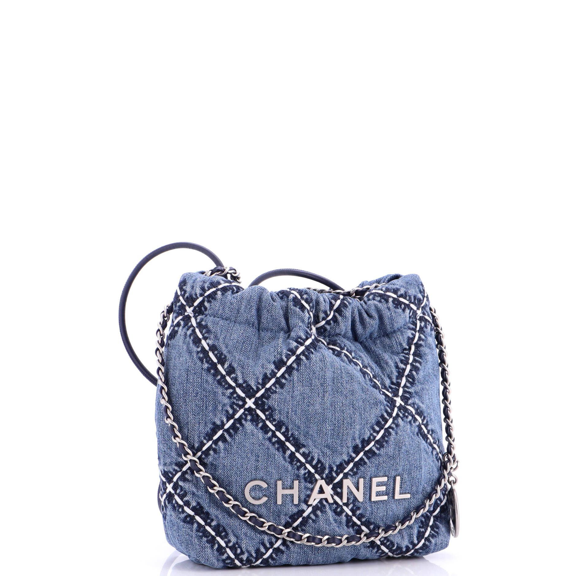 22 Chain Hobo Quilted Stitched Denim Mini