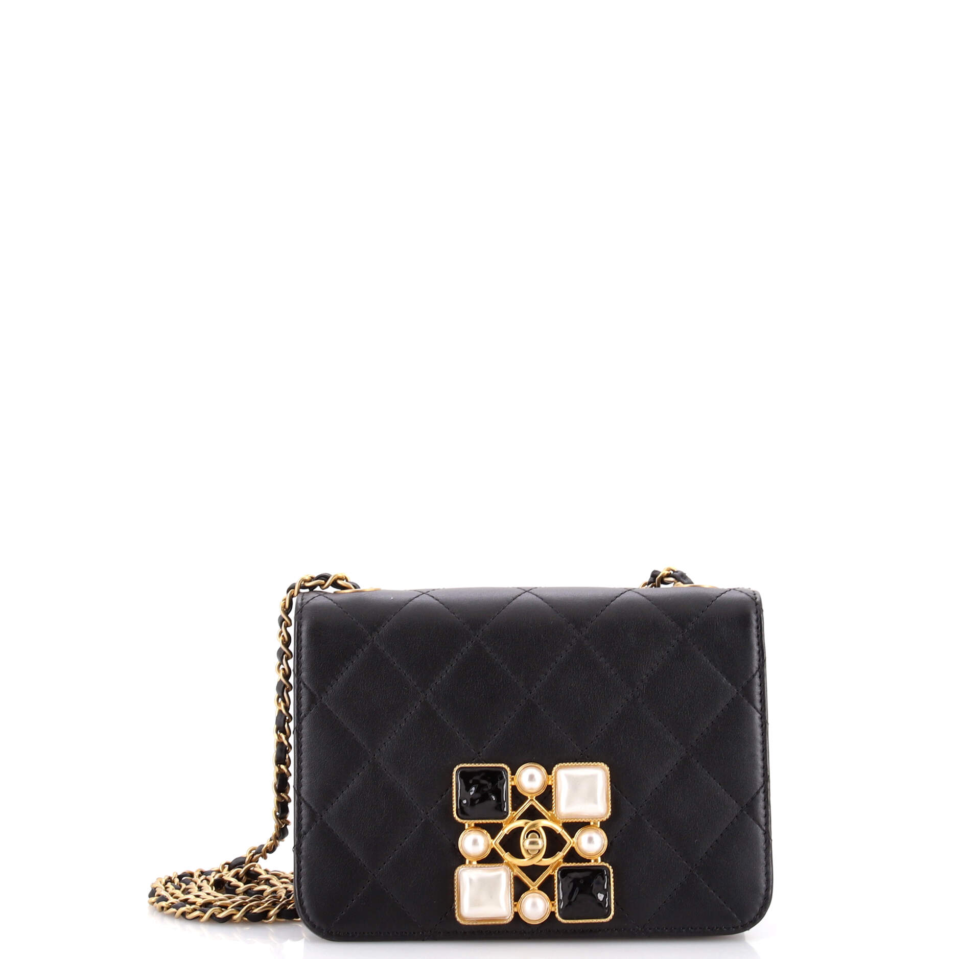 Resin and Pearl CC Full Flap Bag Quilted Calfskin Small