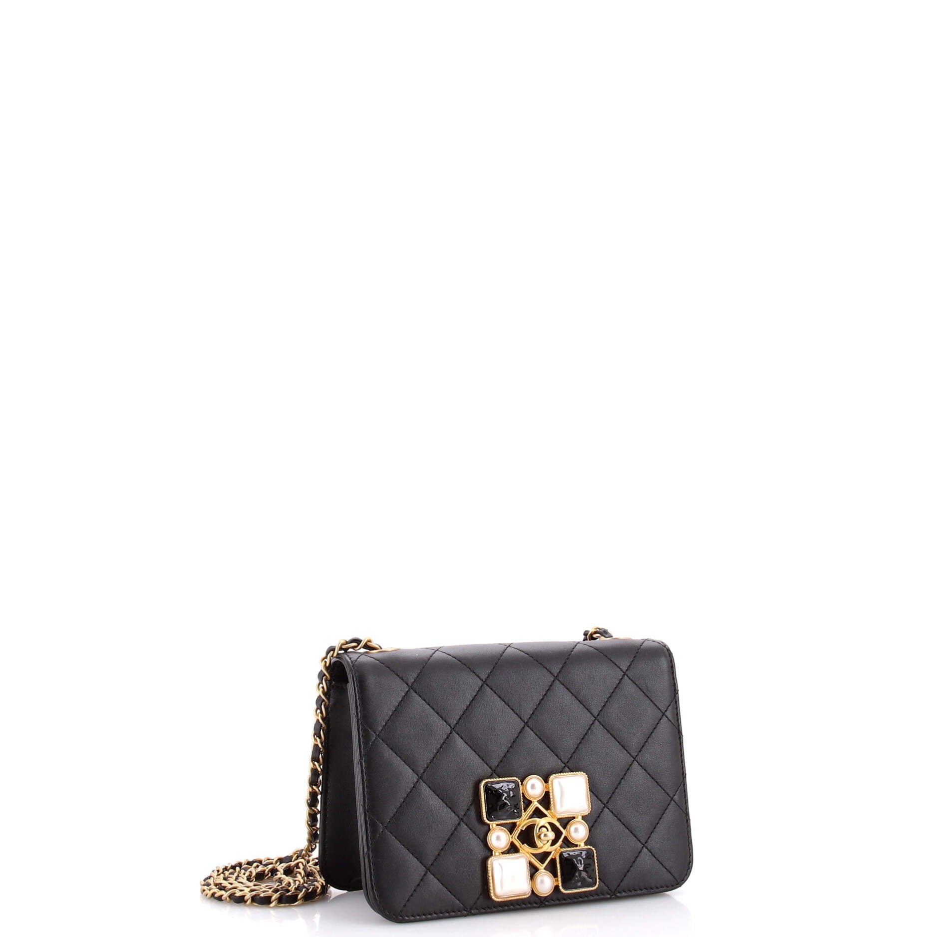 Resin and Pearl CC Full Flap Bag Quilted Calfskin Small
