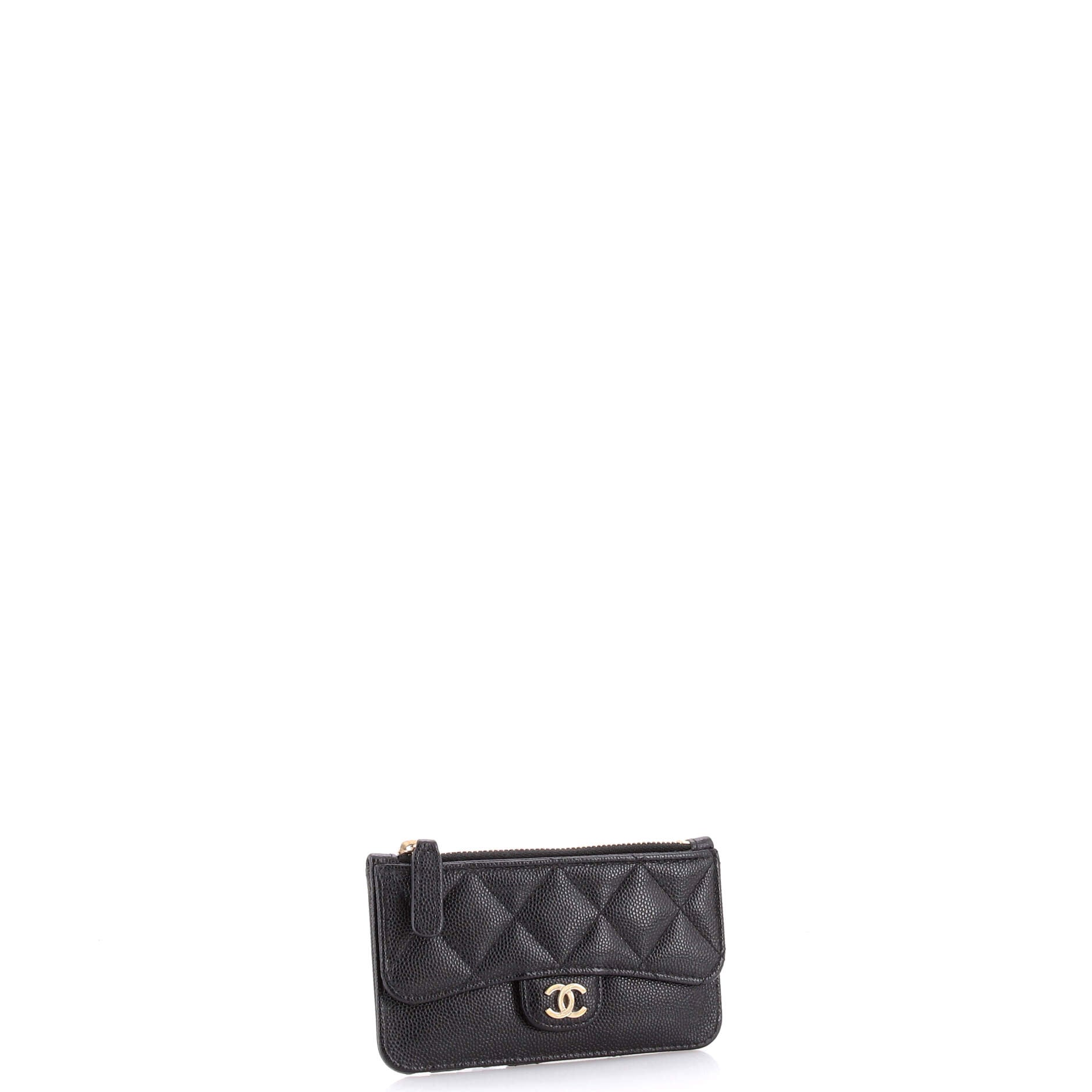 Flap Zip Card Holder Quilted Caviar