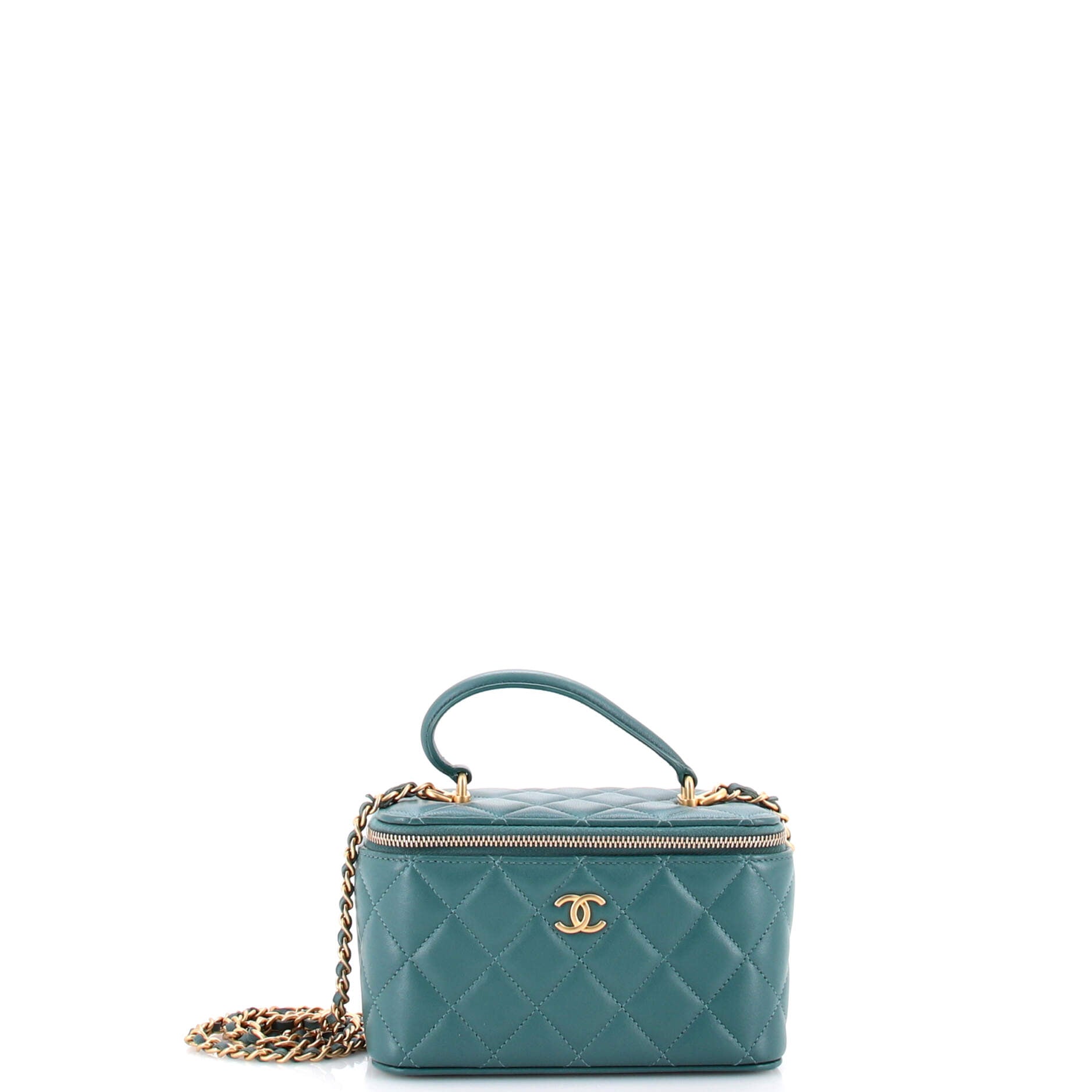 Classic Top Handle Vanity Case with Chain Quilted Lambskin Small
