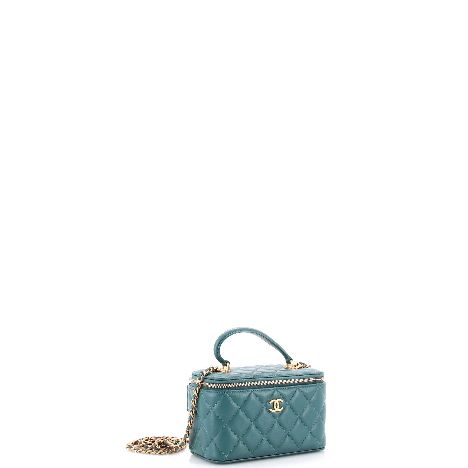 Classic Top Handle Vanity Case with Chain Quilted Lambskin Small