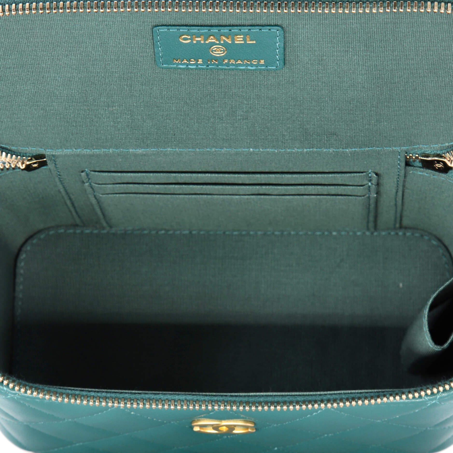 Classic Top Handle Vanity Case with Chain Quilted Lambskin Small