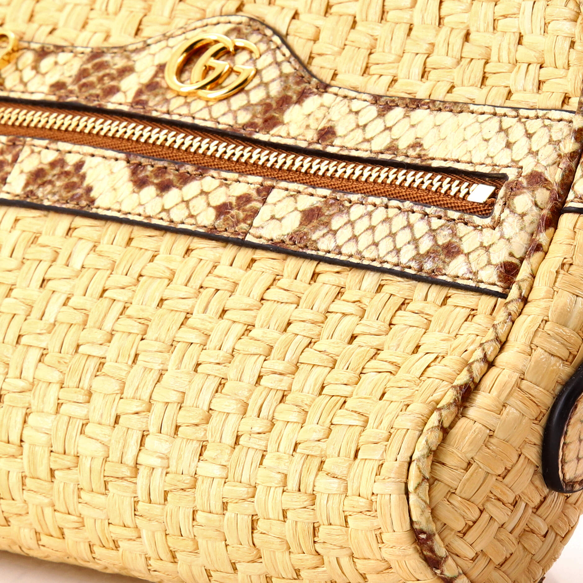 Ophidia Shoulder Bag Raffia with Snakeskin Mini