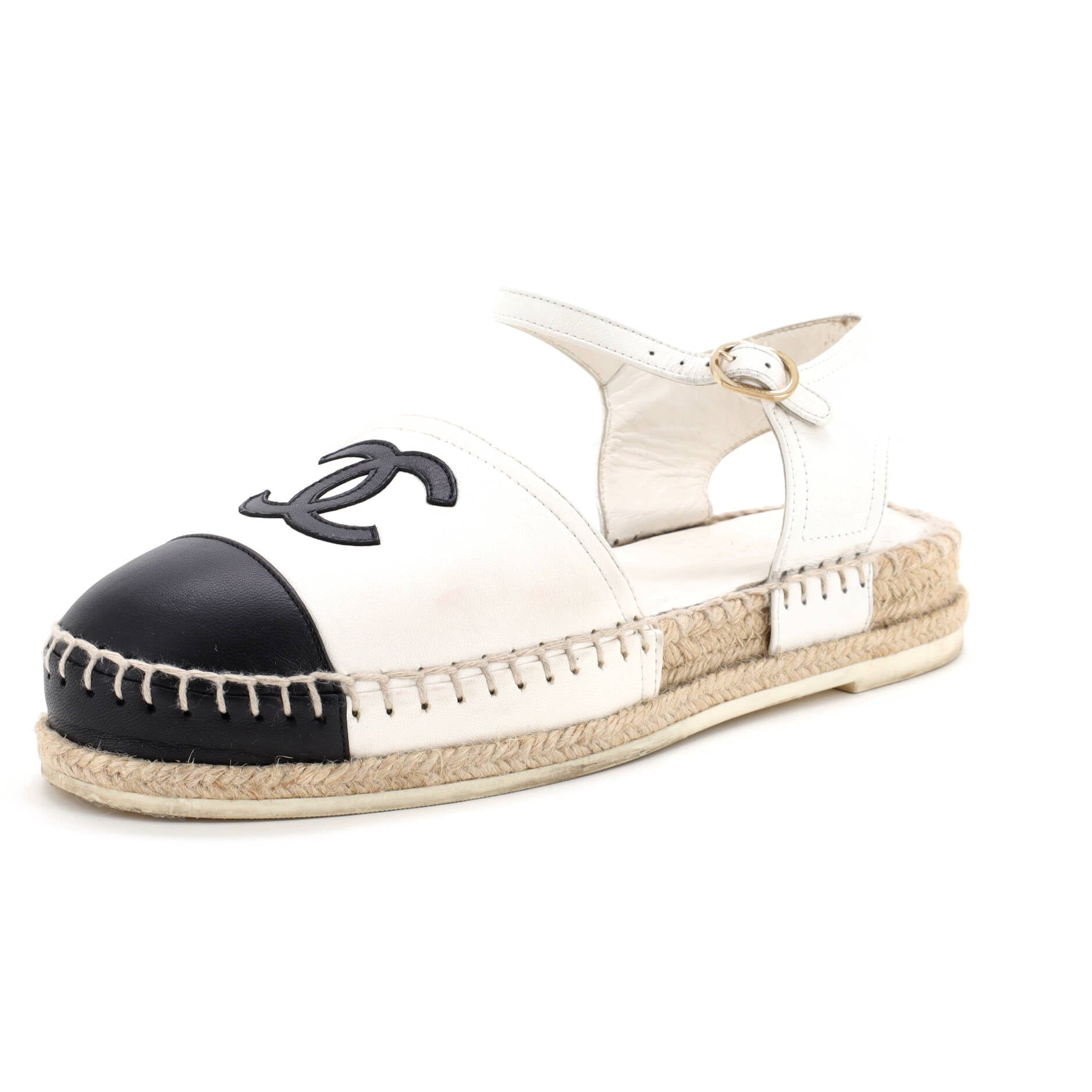 Women's CC Cap Toe Ankle Strap Espadrilles Leather