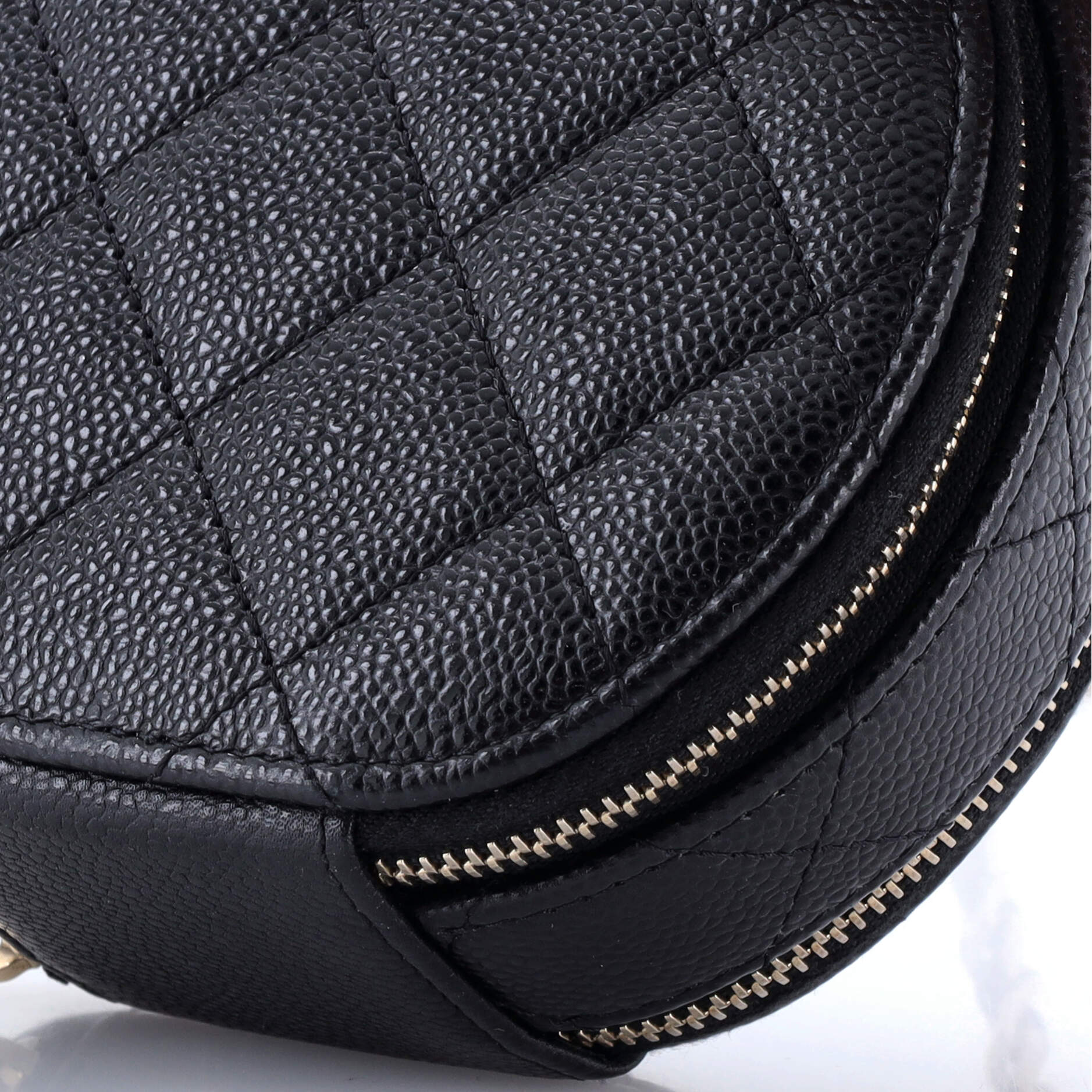 Handle with Care Round Vanity Case with Chain Quilted Caviar Small