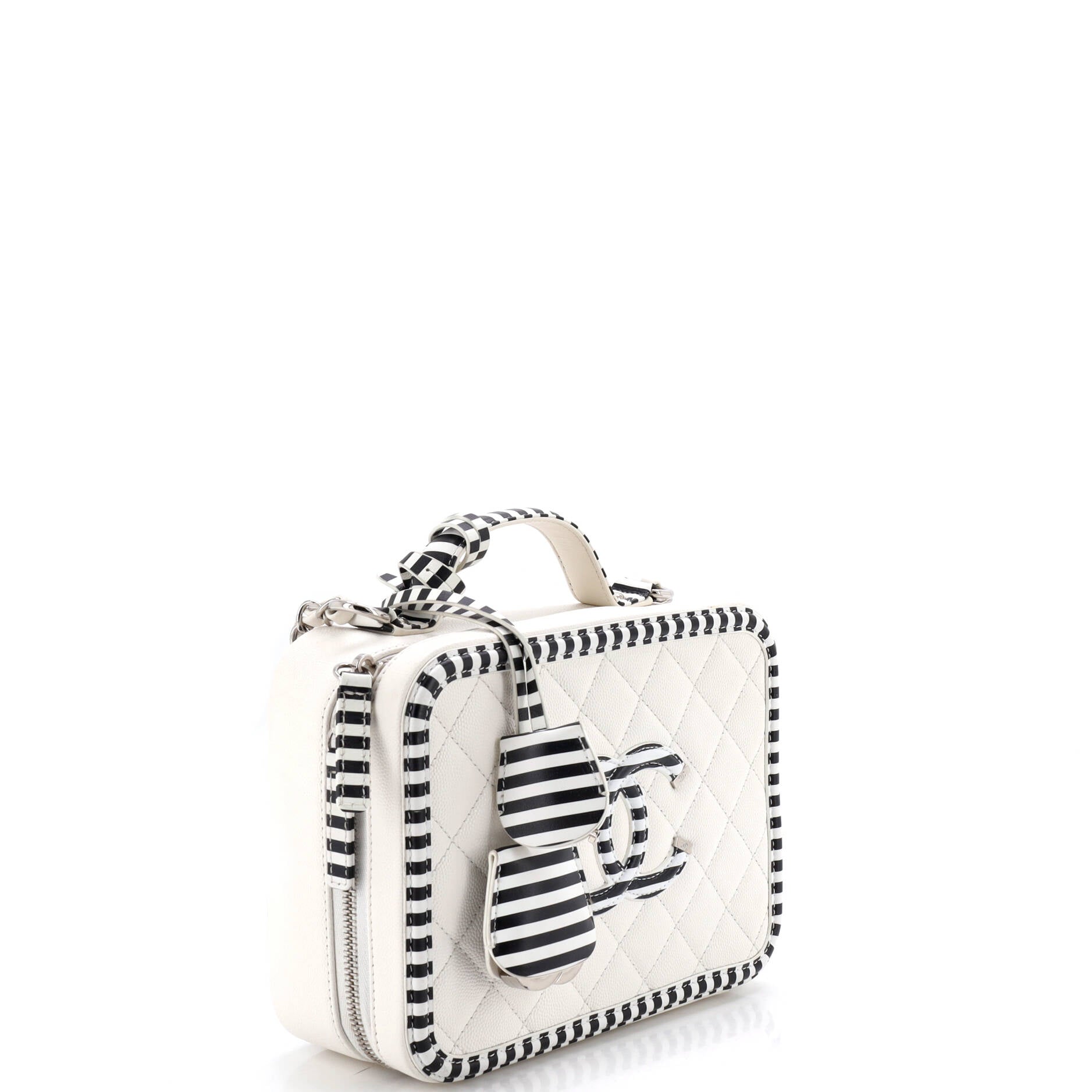 Filigree Vanity Case Quilted Caviar with Striped Leather Medium