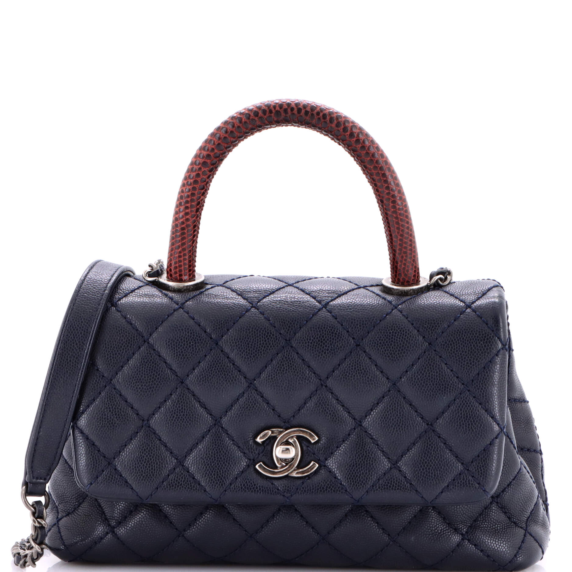 Coco Top Handle Bag Quilted Caviar with Lizard Mini