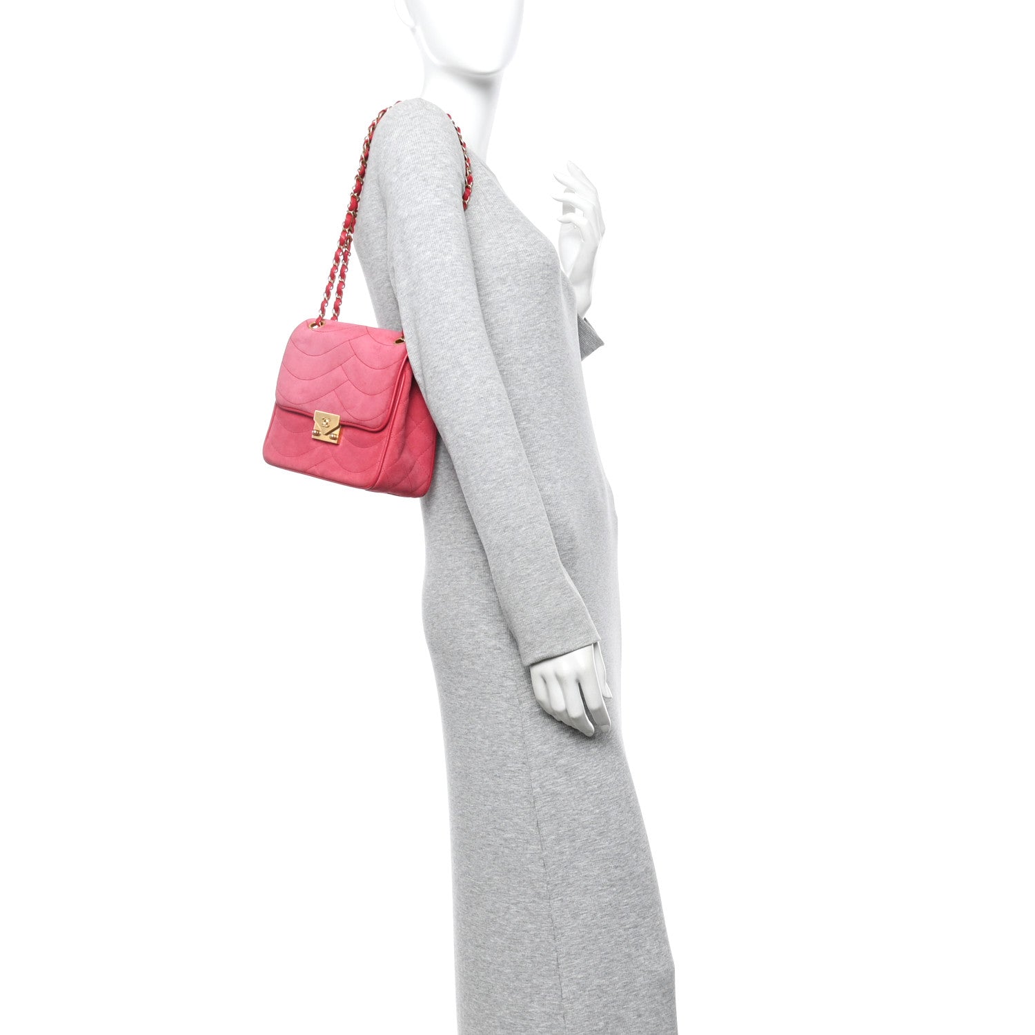 Suede Lambskin Scallop Quilted Mini Pagoda Flap Pink