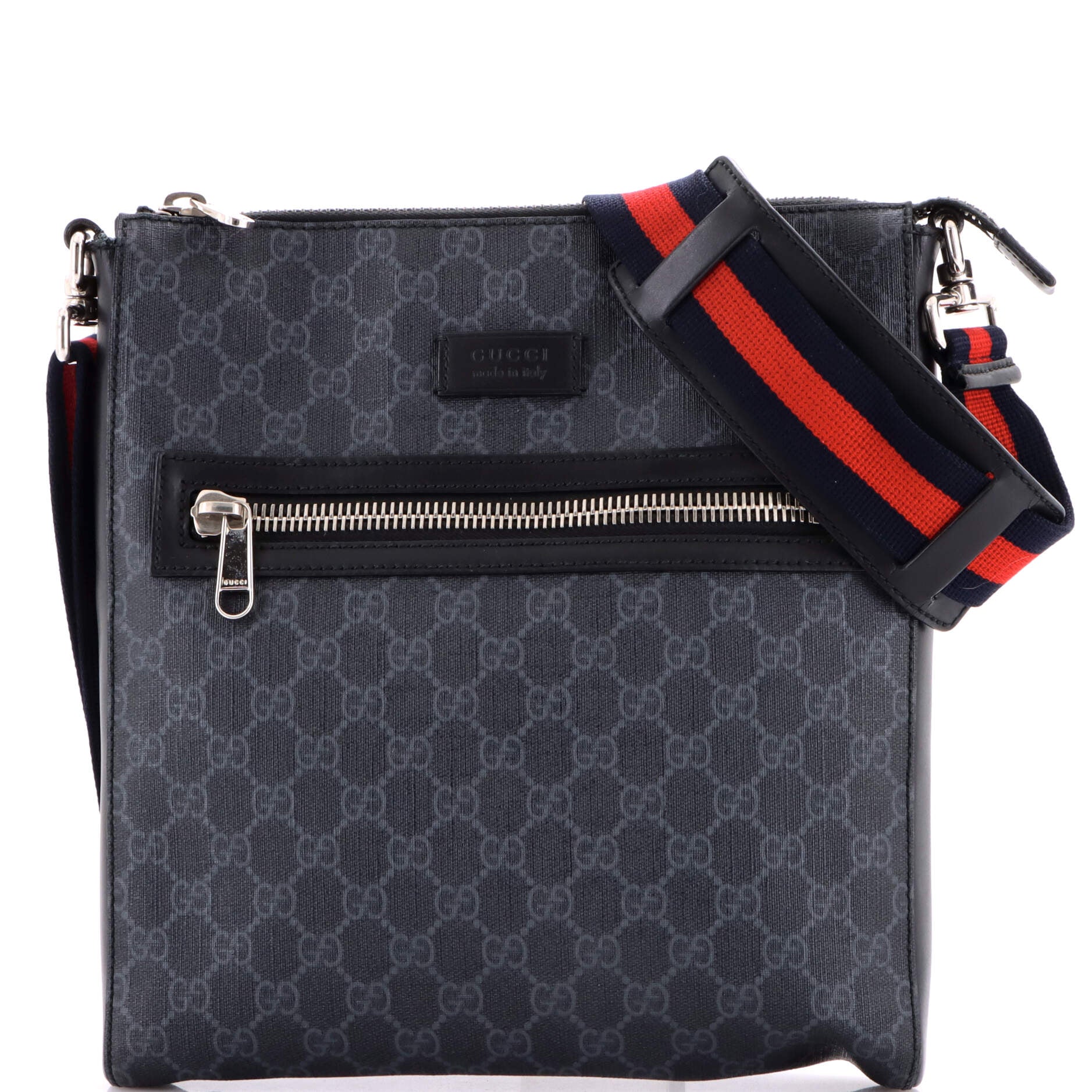 Web Strap Front Zip Messenger Bag GG Coated Canvas Medium