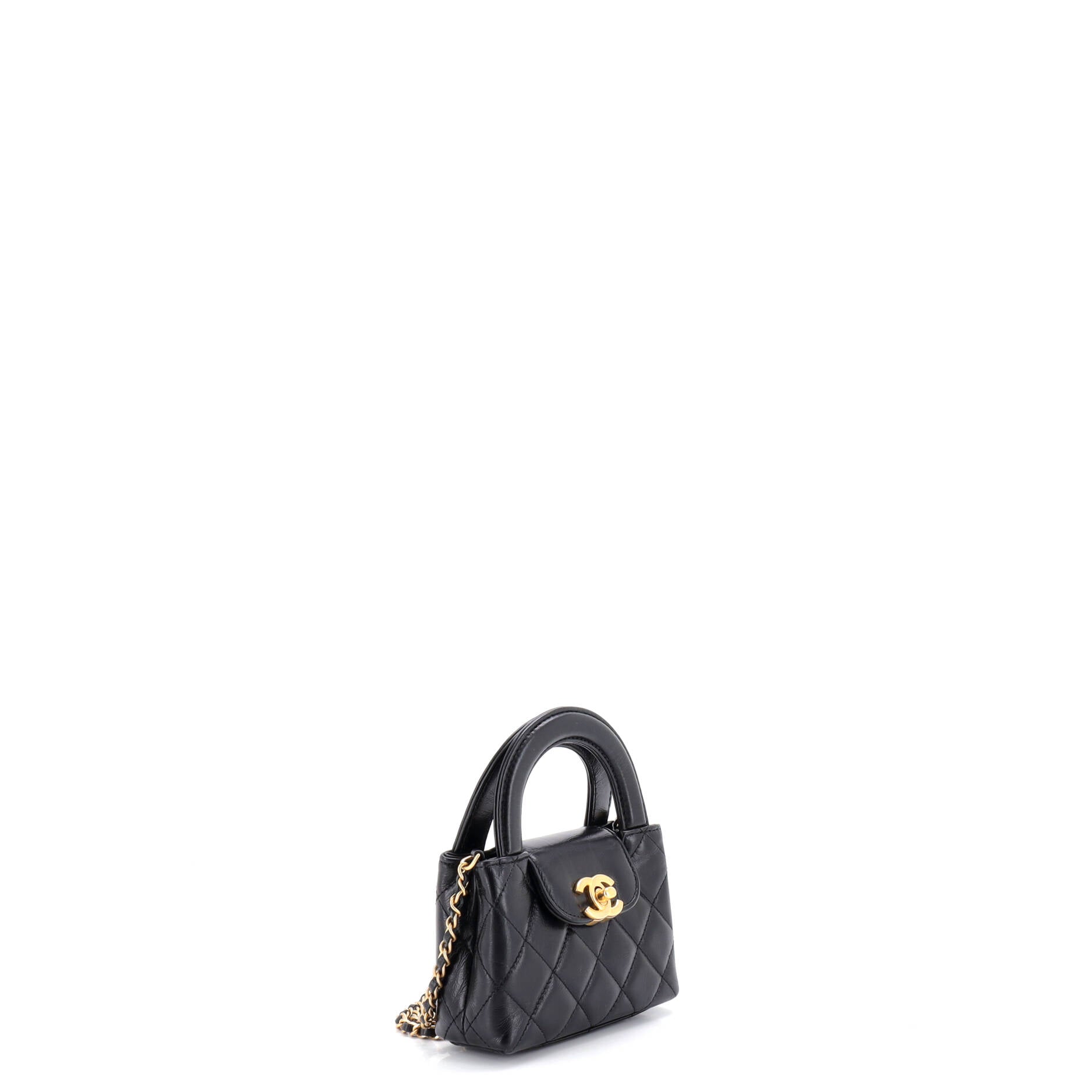 Kelly Top Handle Shopping Bag Quilted Shiny Aged Calfskin Nano