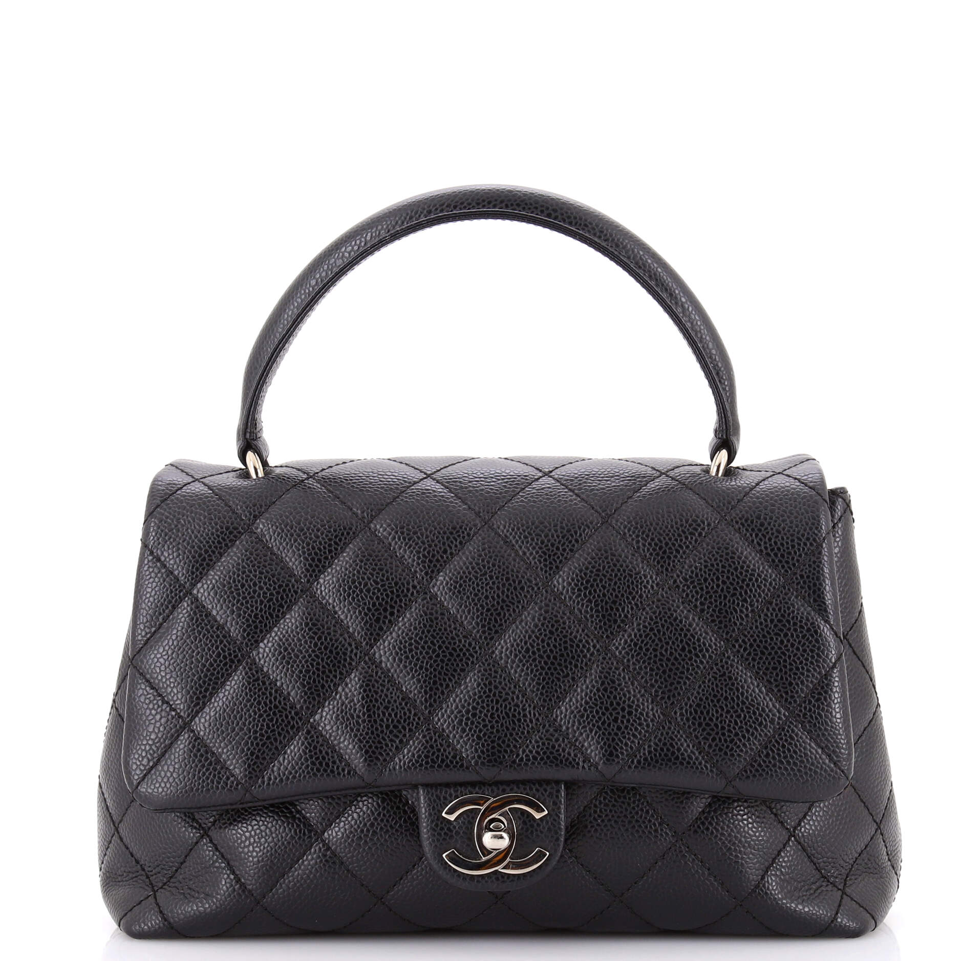 Vintage Classic Top Handle Flap Bag Quilted Caviar Medium