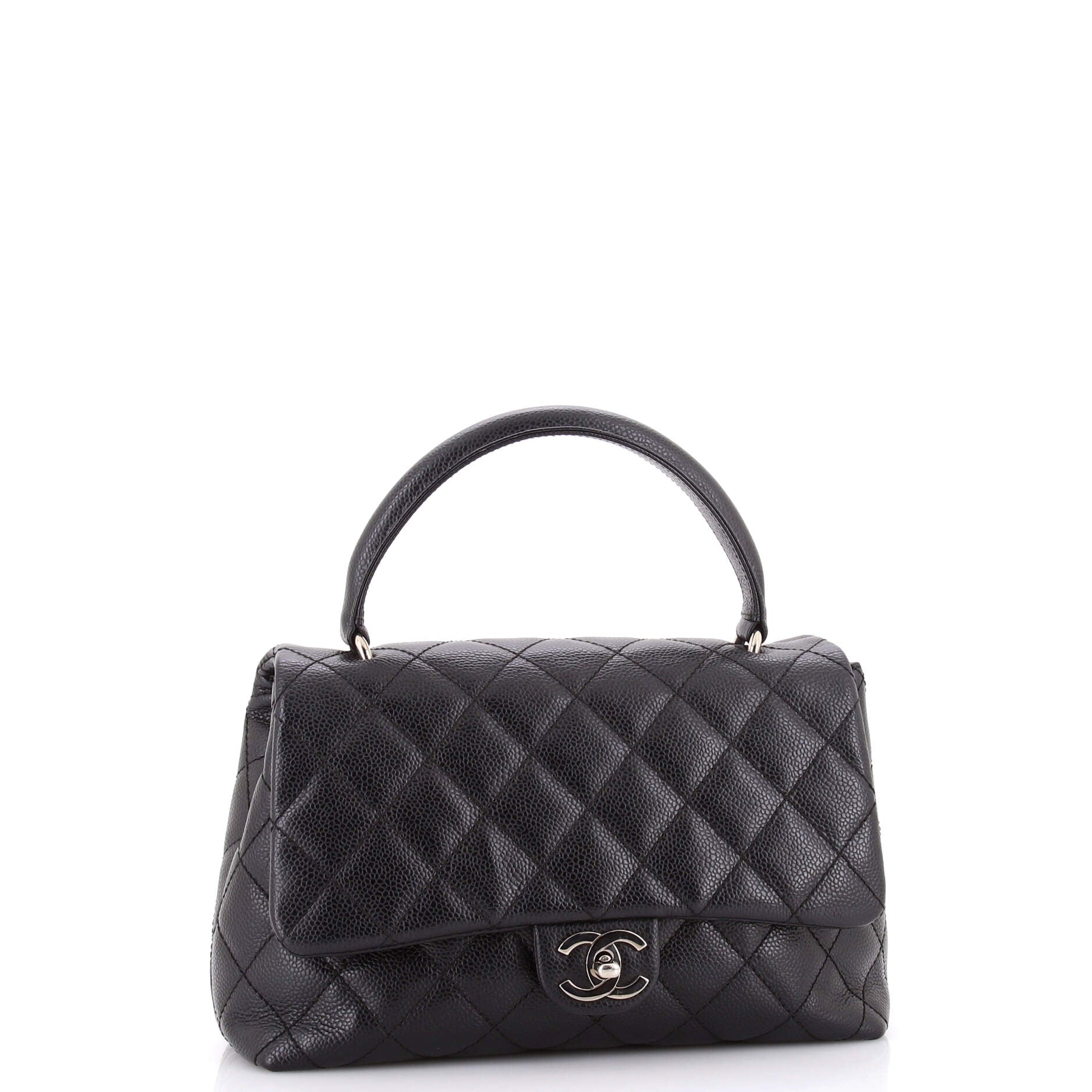 Vintage Classic Top Handle Flap Bag Quilted Caviar Medium