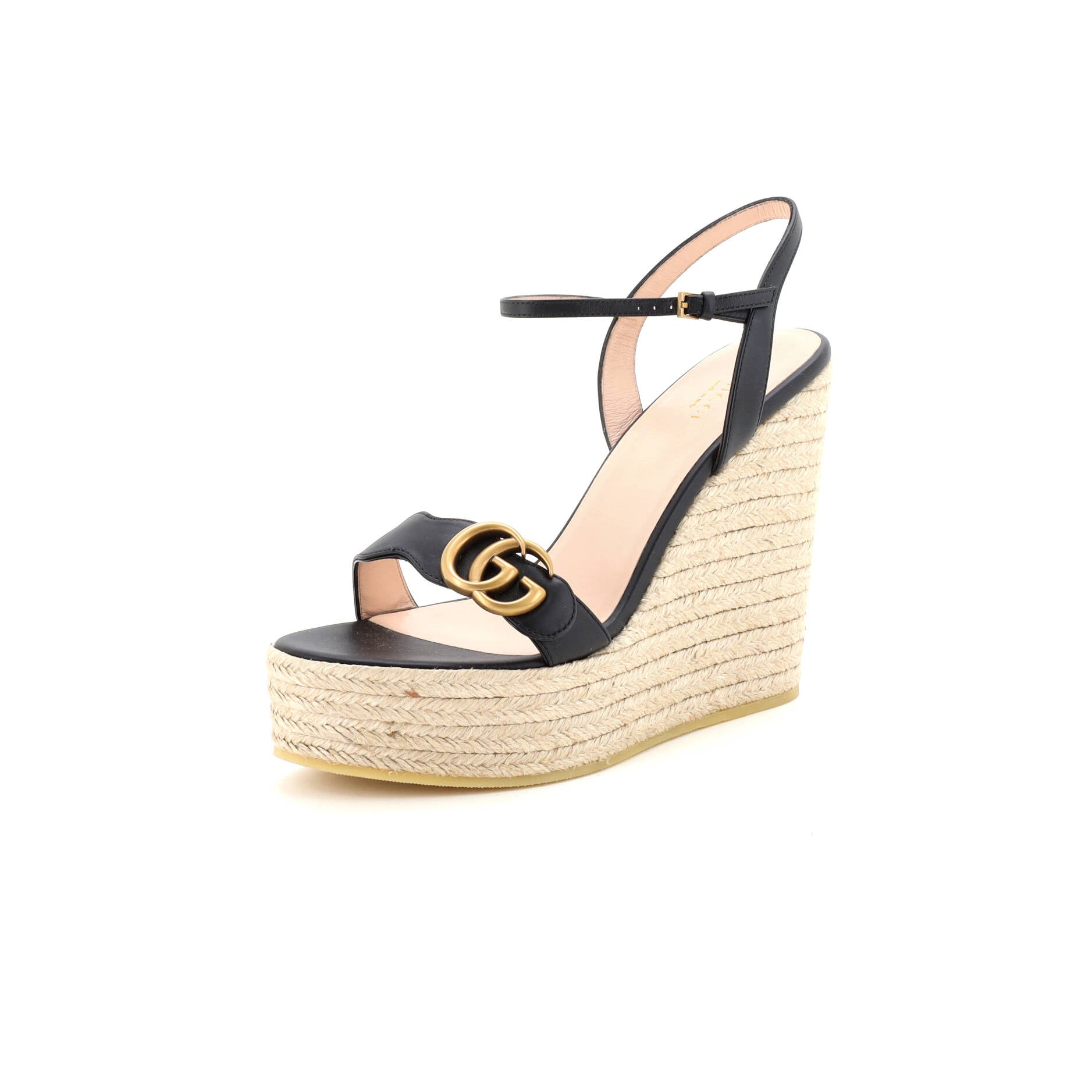 Women's GG Marmont Wedge Espadrille Sandals Leather