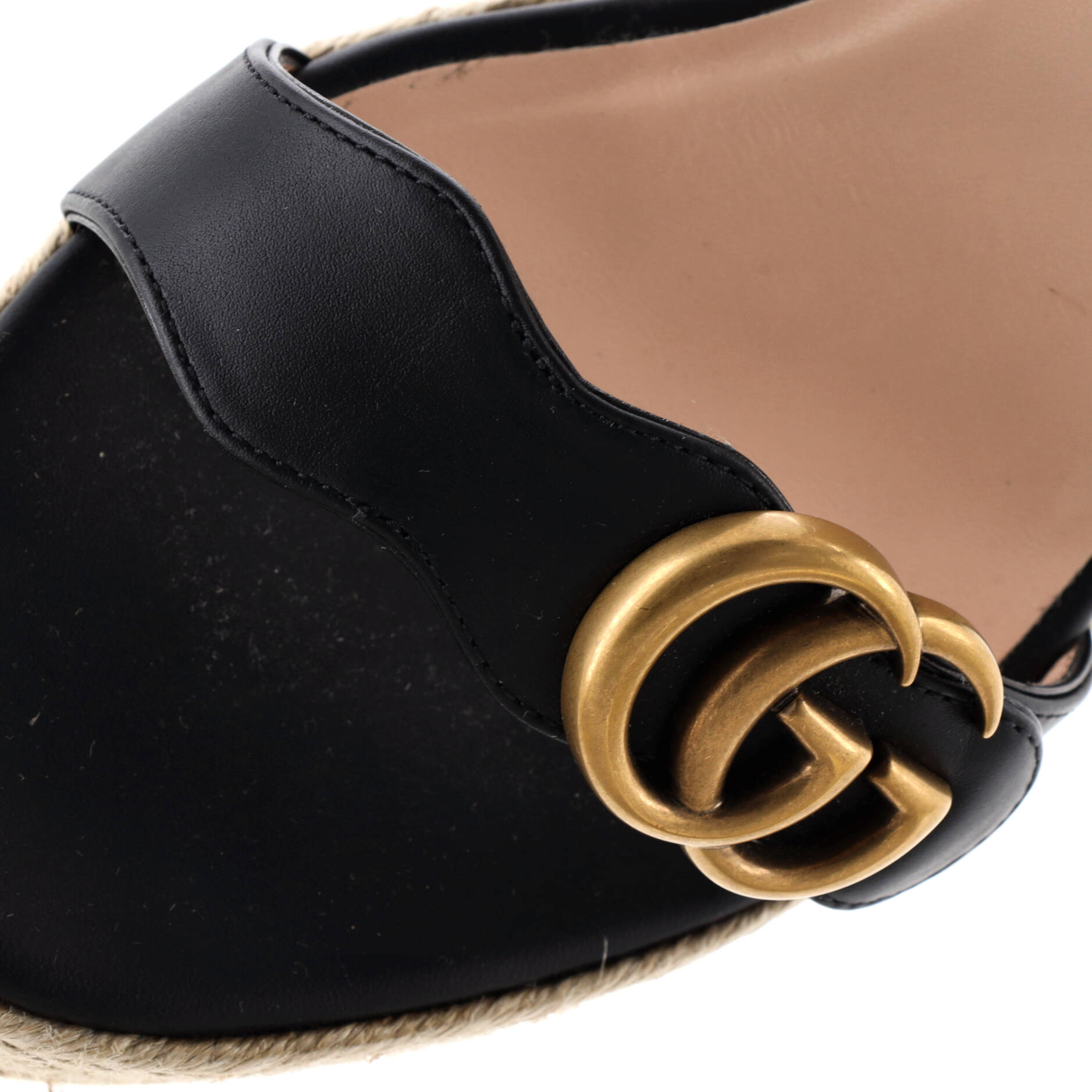 Women's GG Marmont Wedge Espadrille Sandals Leather