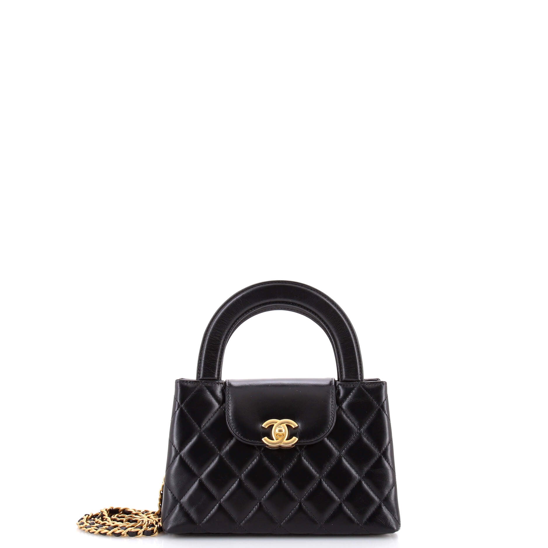 Kelly Top Handle Shopping Bag Quilted Shiny Aged Calfskin Mini
