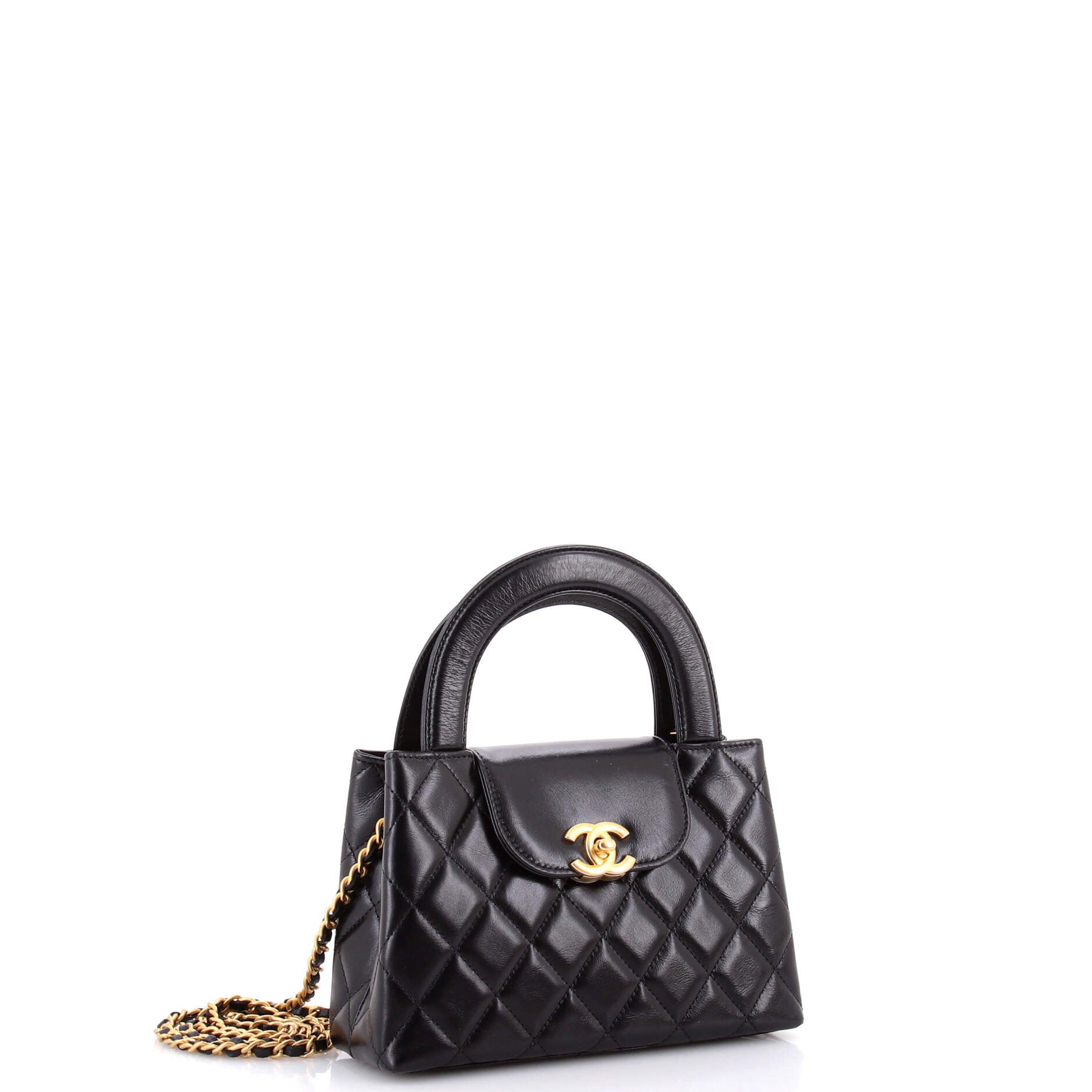 Kelly Top Handle Shopping Bag Quilted Shiny Aged Calfskin Mini