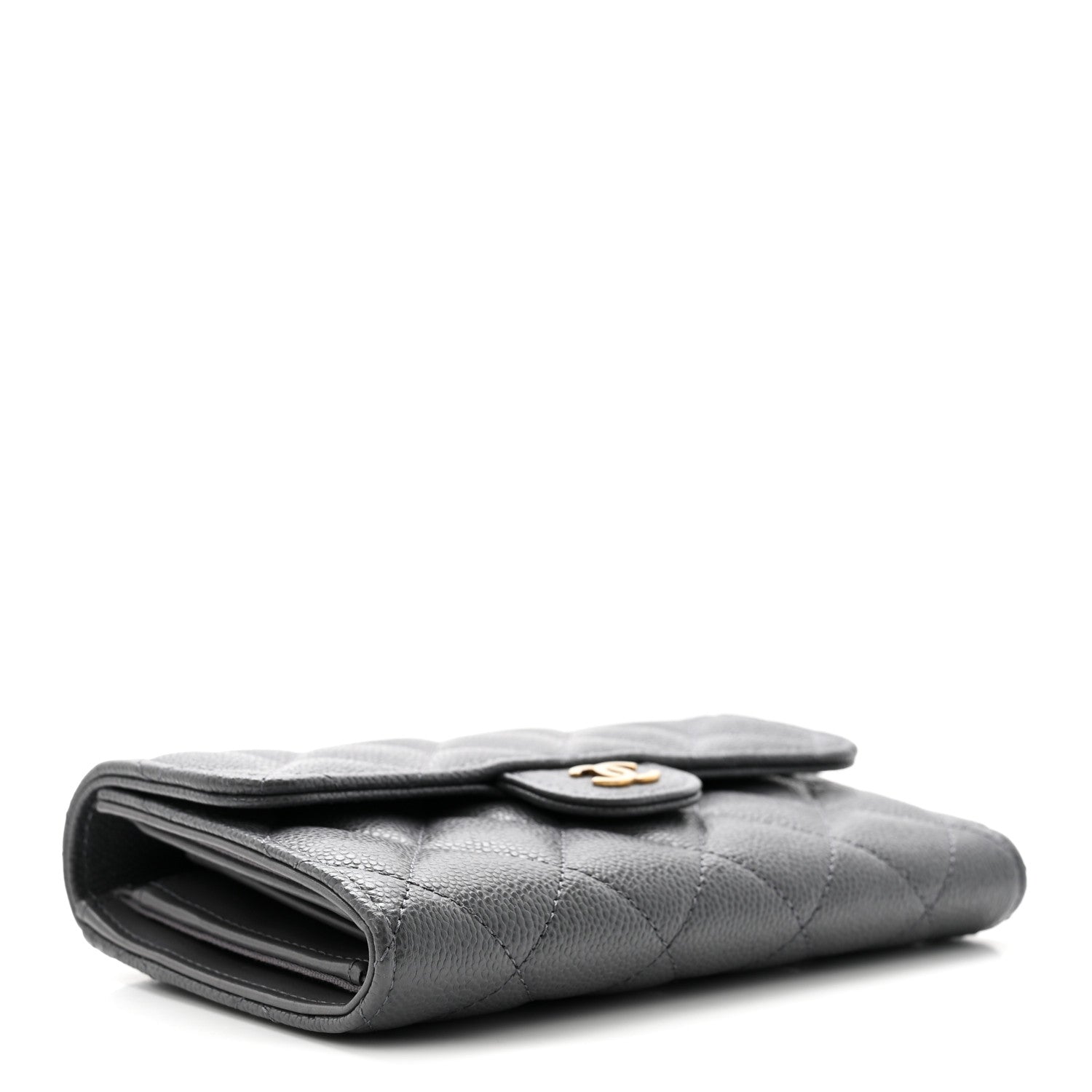 Caviar Quilted Medium Flap Wallet Grey