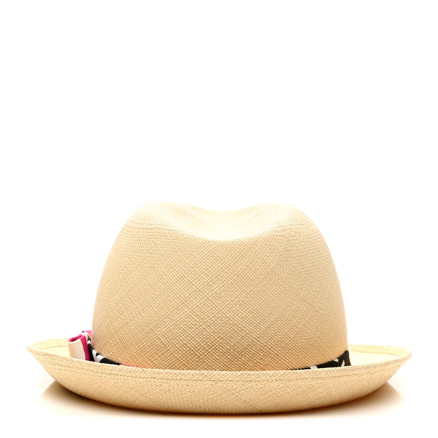 Straw Ribbon Fedora Hat M Beige Multicolor