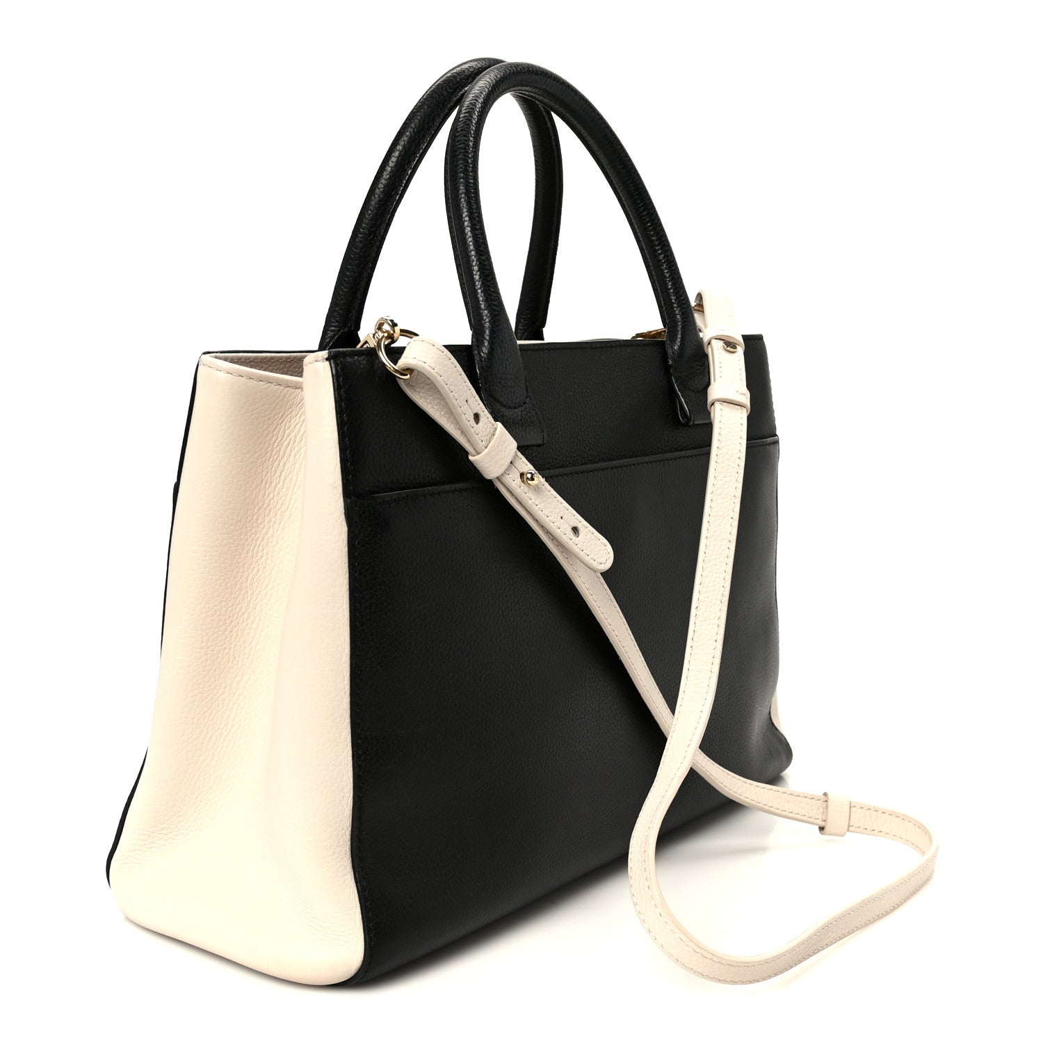 Grained Calfskin Small Bi-Color Neo Executive Shopper Tote Black Beige