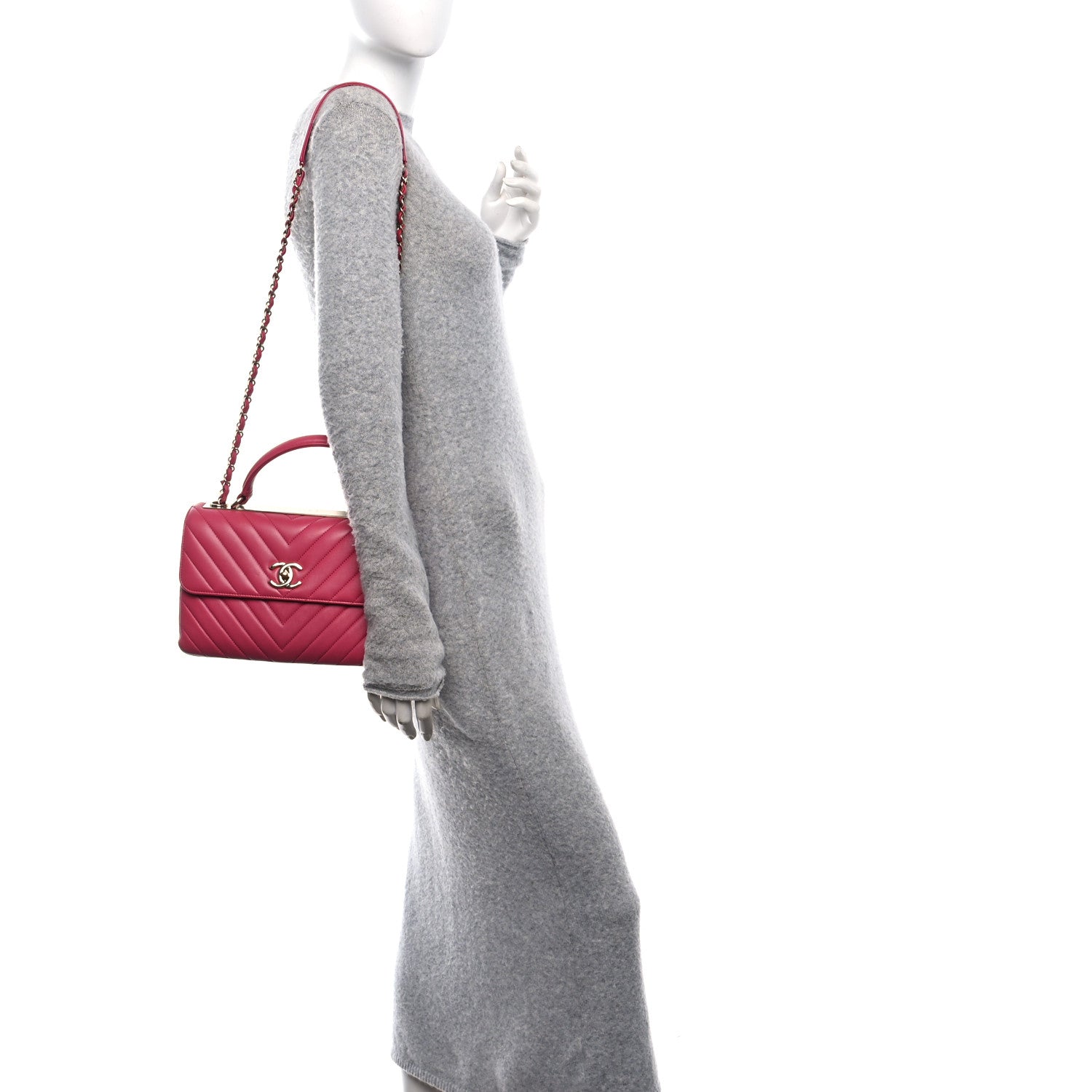 Lambskin Chevron Quilted Small Trendy CC Dual Handle Flap Bag Pink