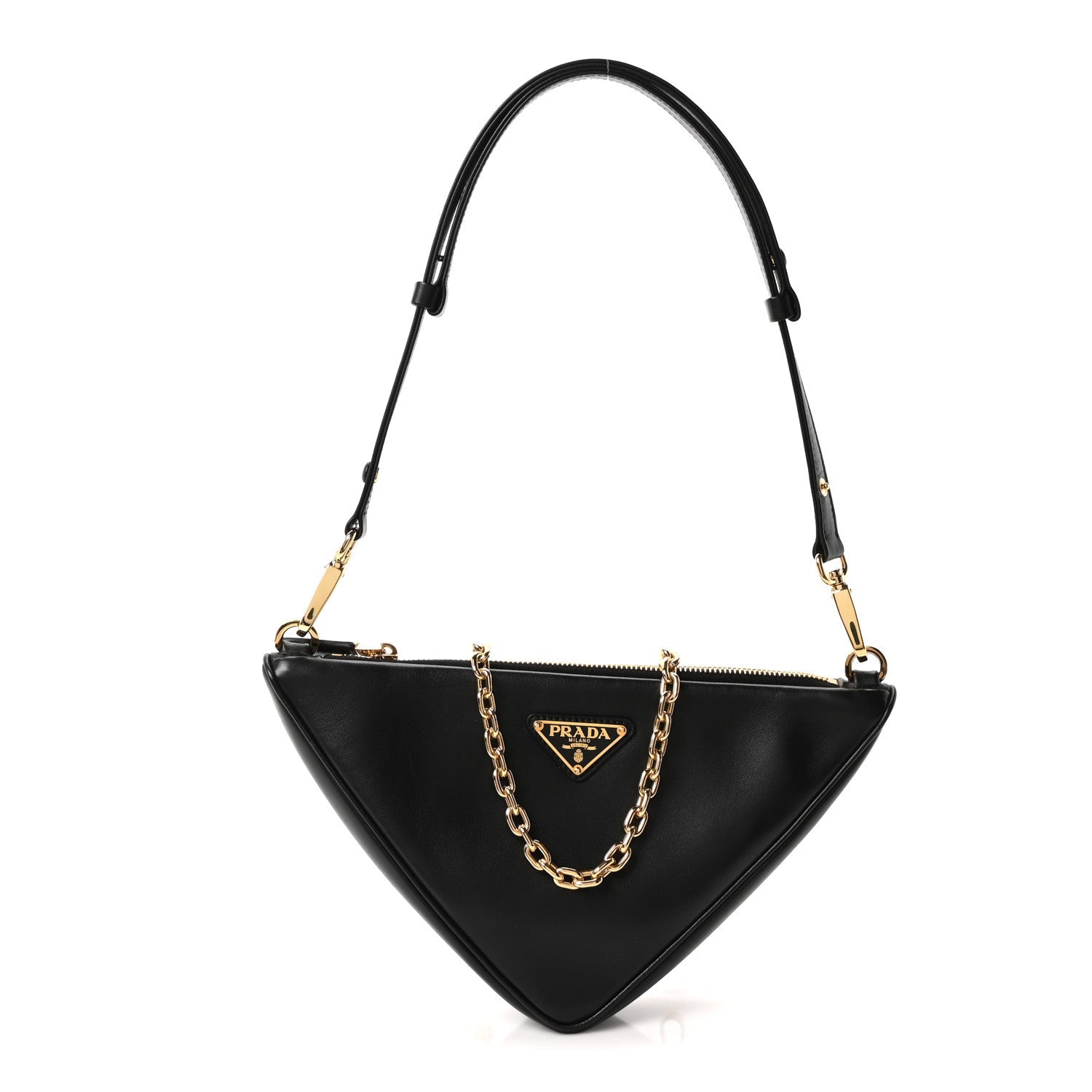 Jacquard Calfskin Triangolo Symbole Embroidered Mini Triangle Double Bag Black Corda